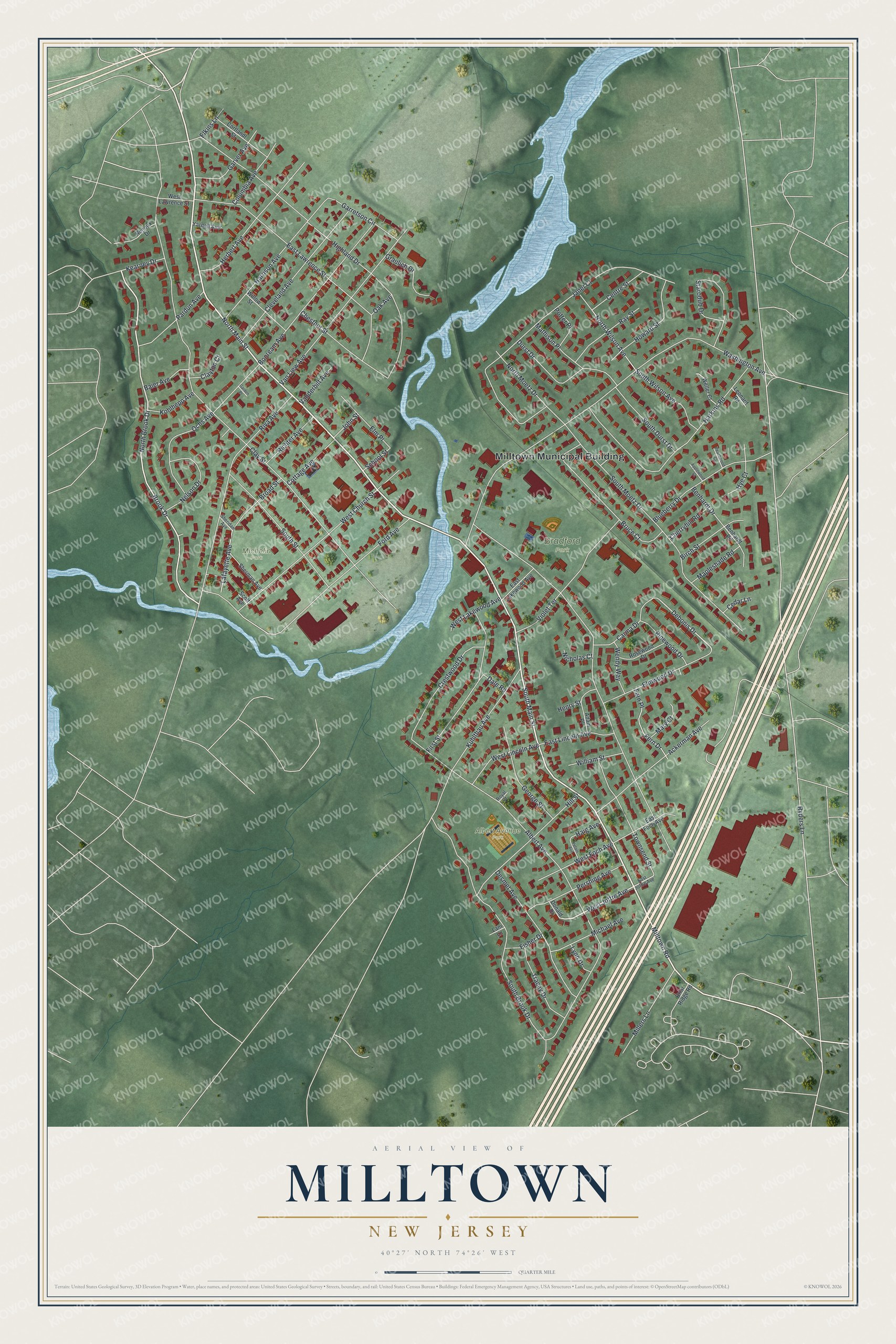 Watermarked full-map preview of Milltown, New Jersey