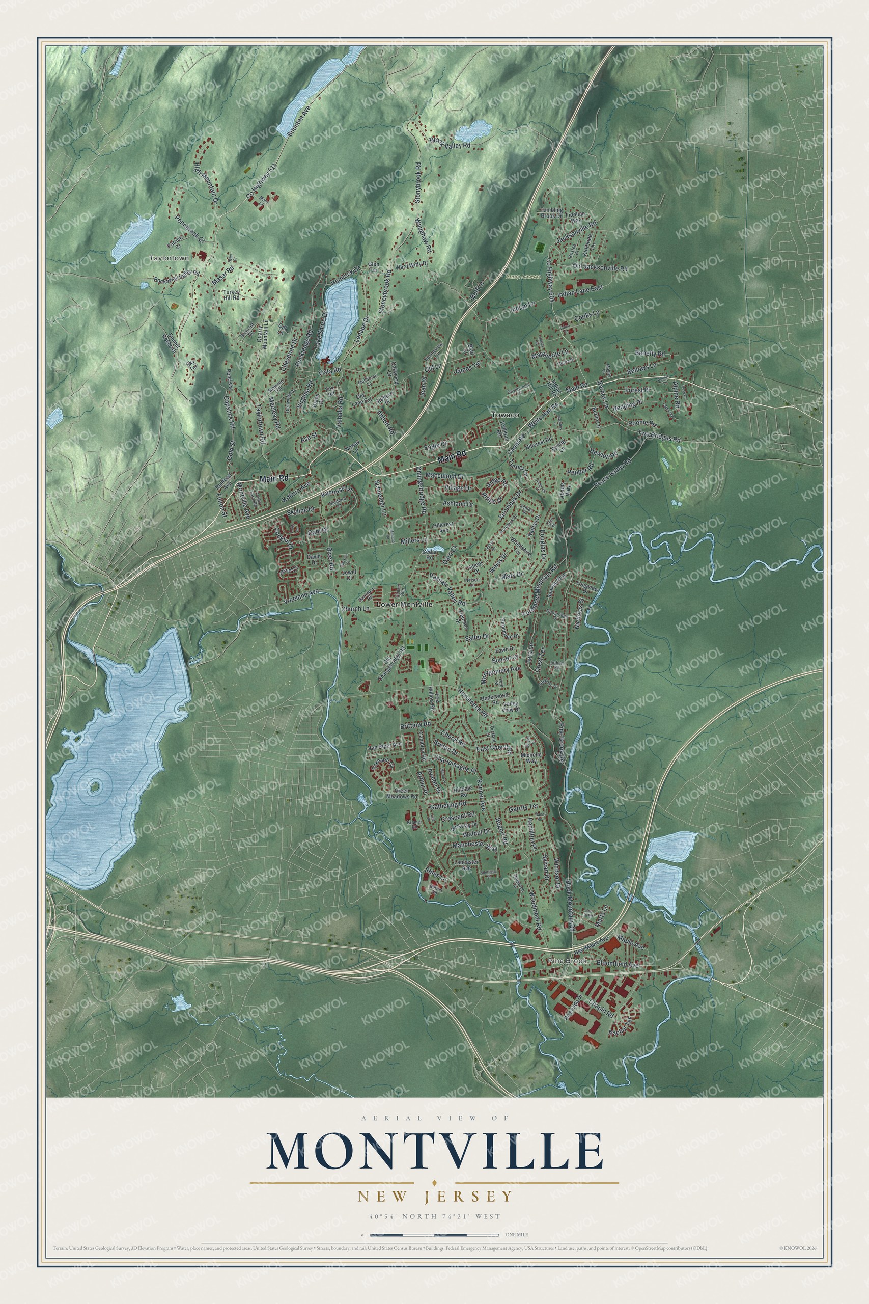 Detailed map of Montville, New Jersey, showing streets, buildings, and neighborhoods