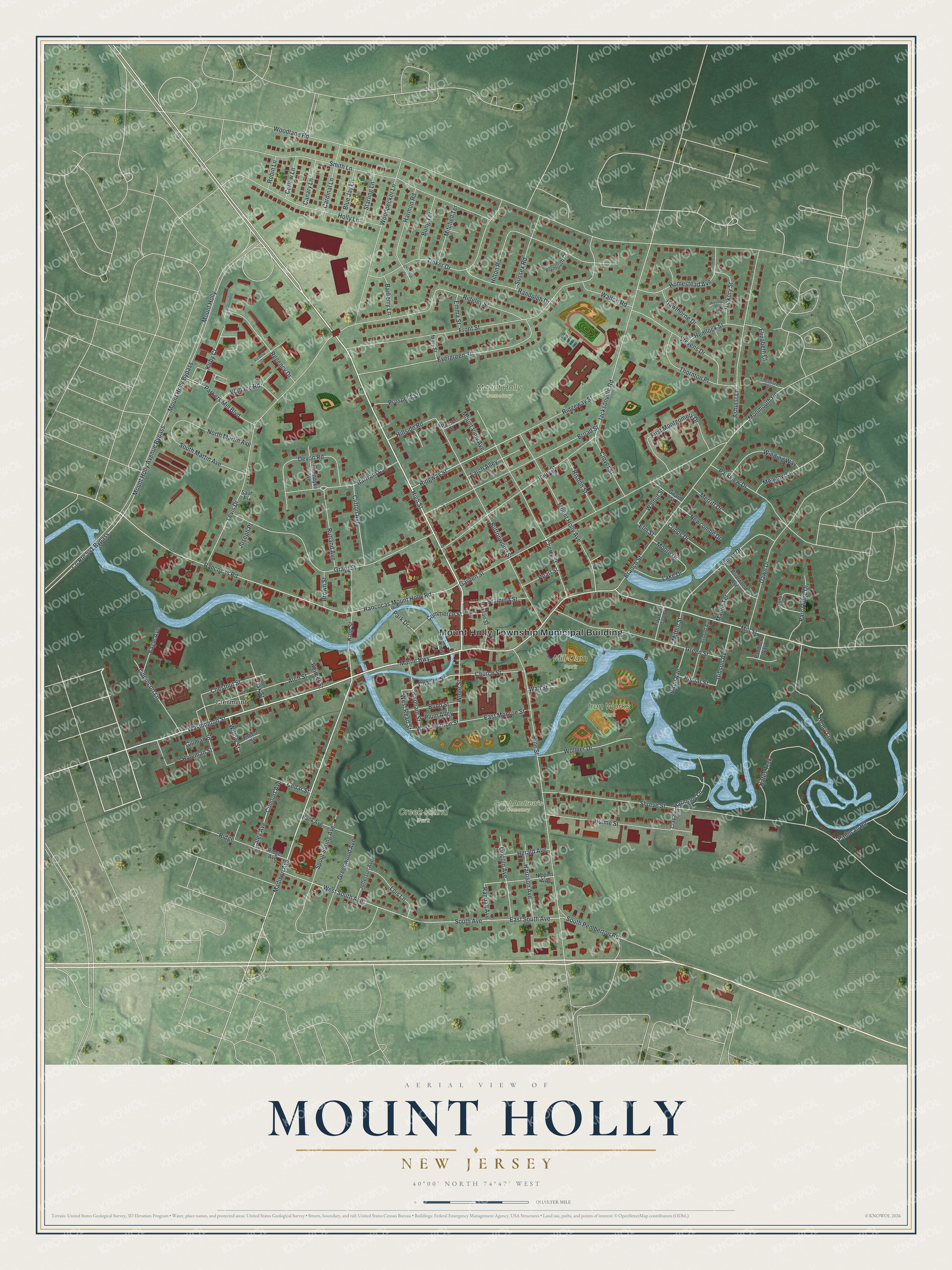 Watermarked full-map preview of Mount Holly, New Jersey