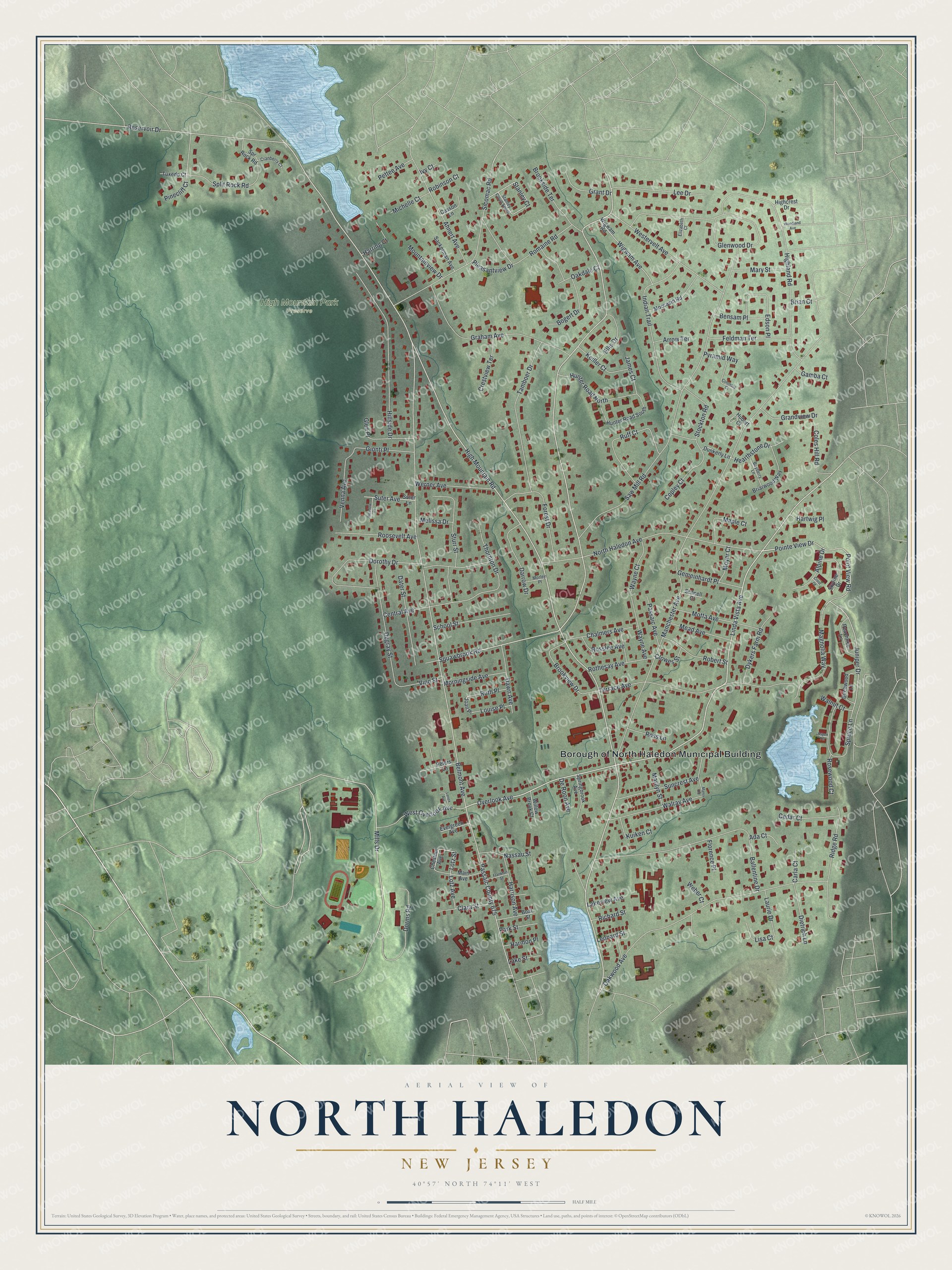 Detailed map of North Haledon, New Jersey, showing streets, buildings, and parks