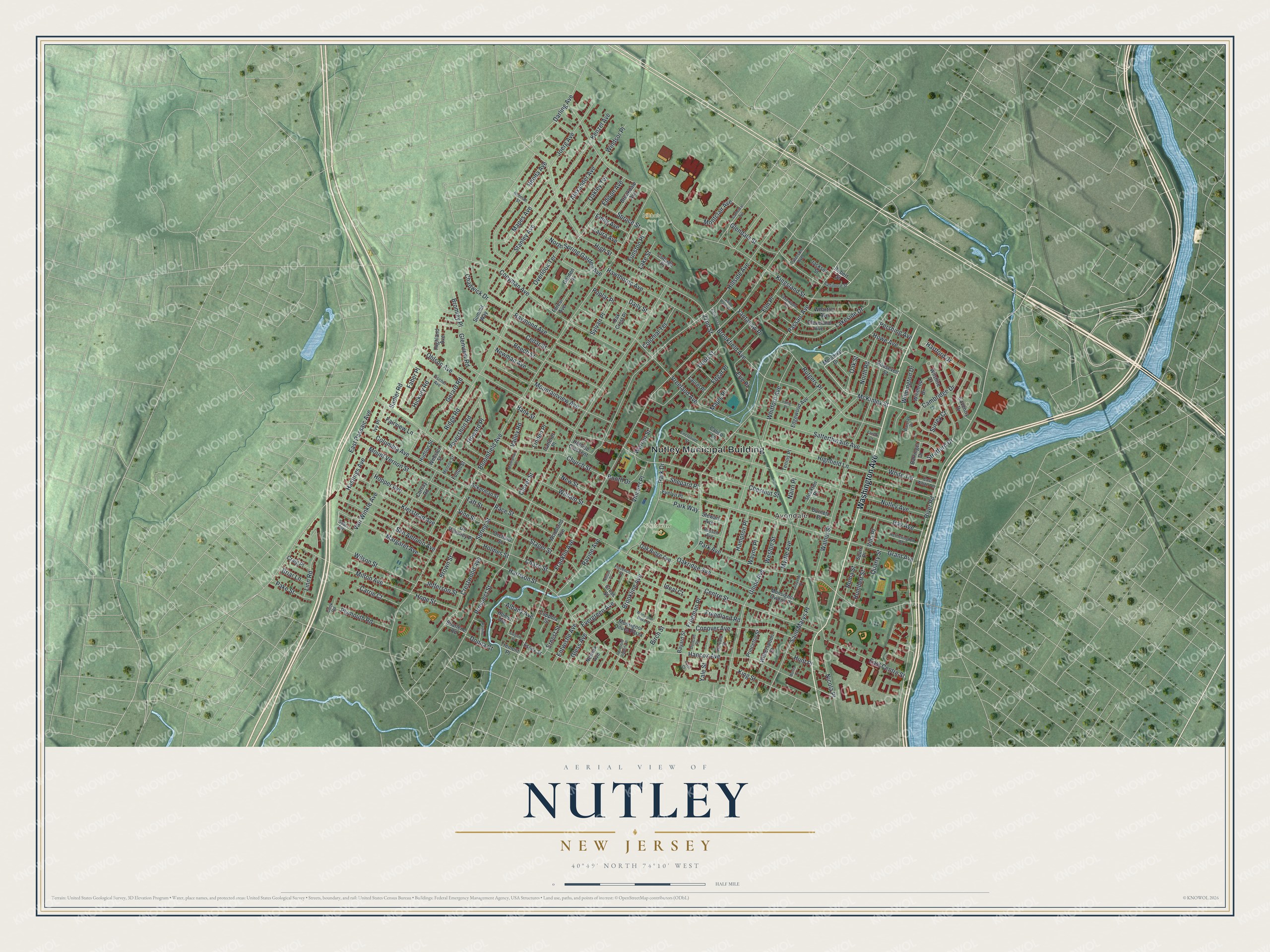 Watermarked full-map preview of Nutley, New Jersey