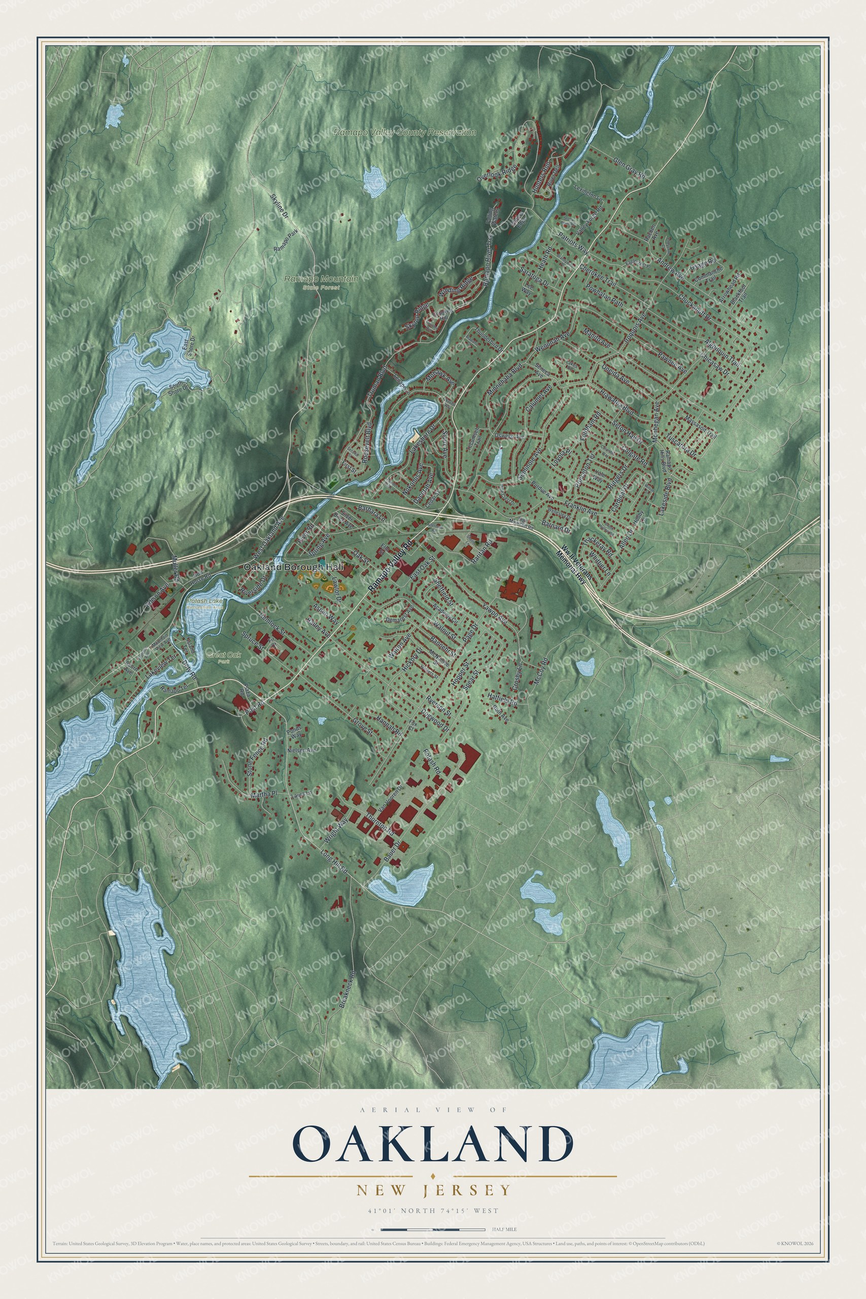 Watermarked full-map preview of Oakland, New Jersey