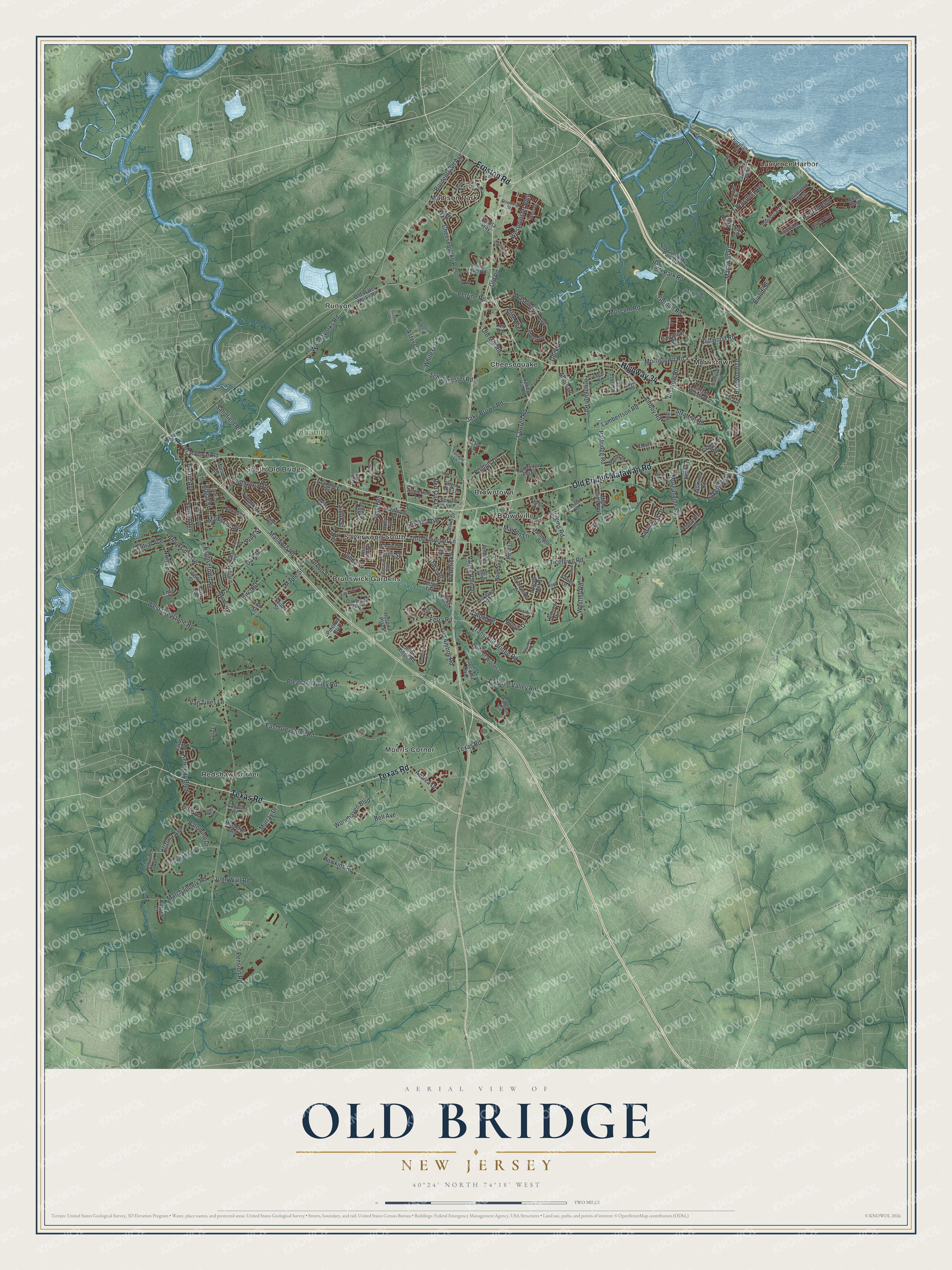 Watermarked full-map preview of Old Bridge, New Jersey