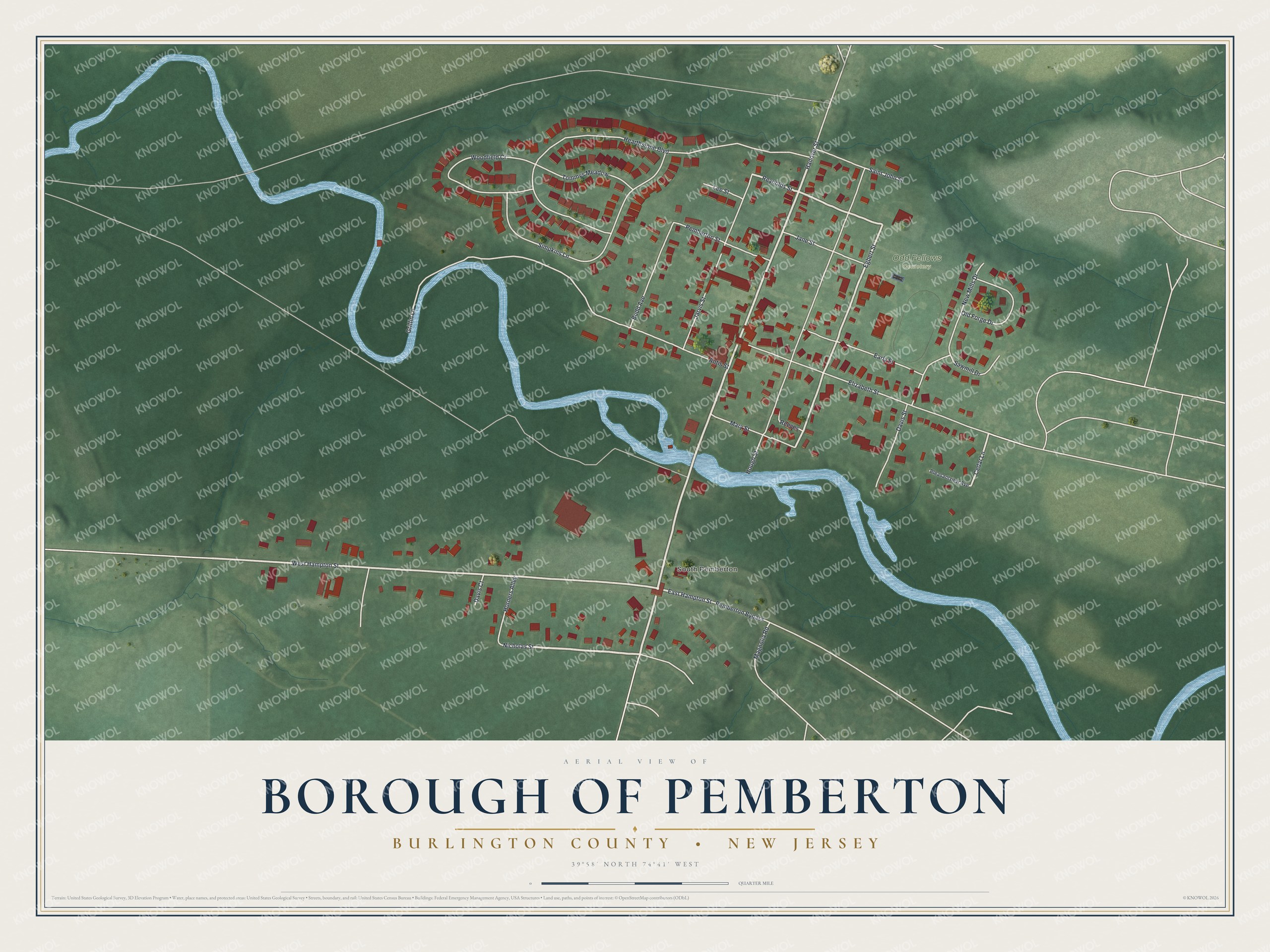 Watermarked full-map preview of Borough of Pemberton, New Jersey