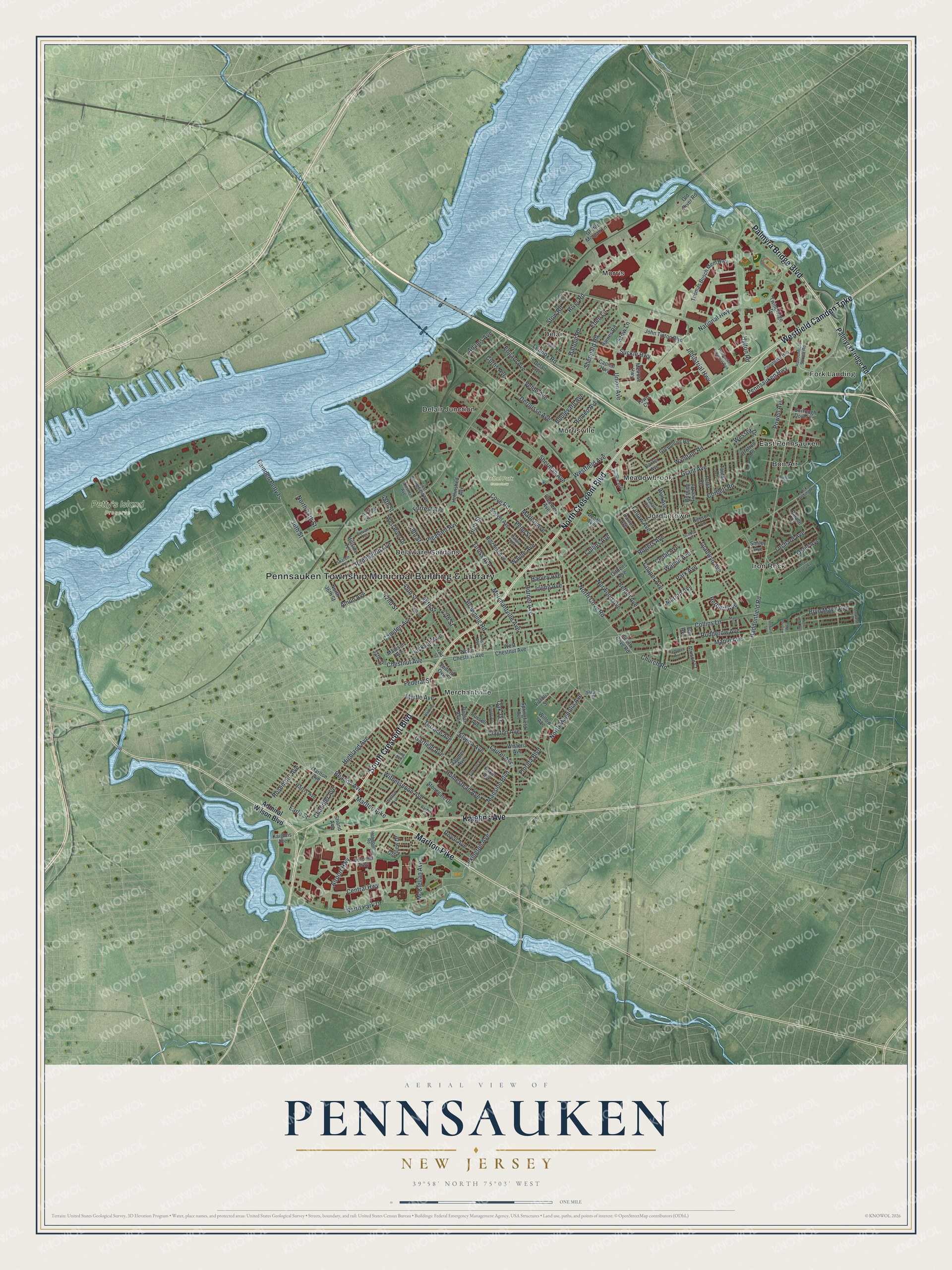 Watermarked full-map preview of Pennsauken, New Jersey