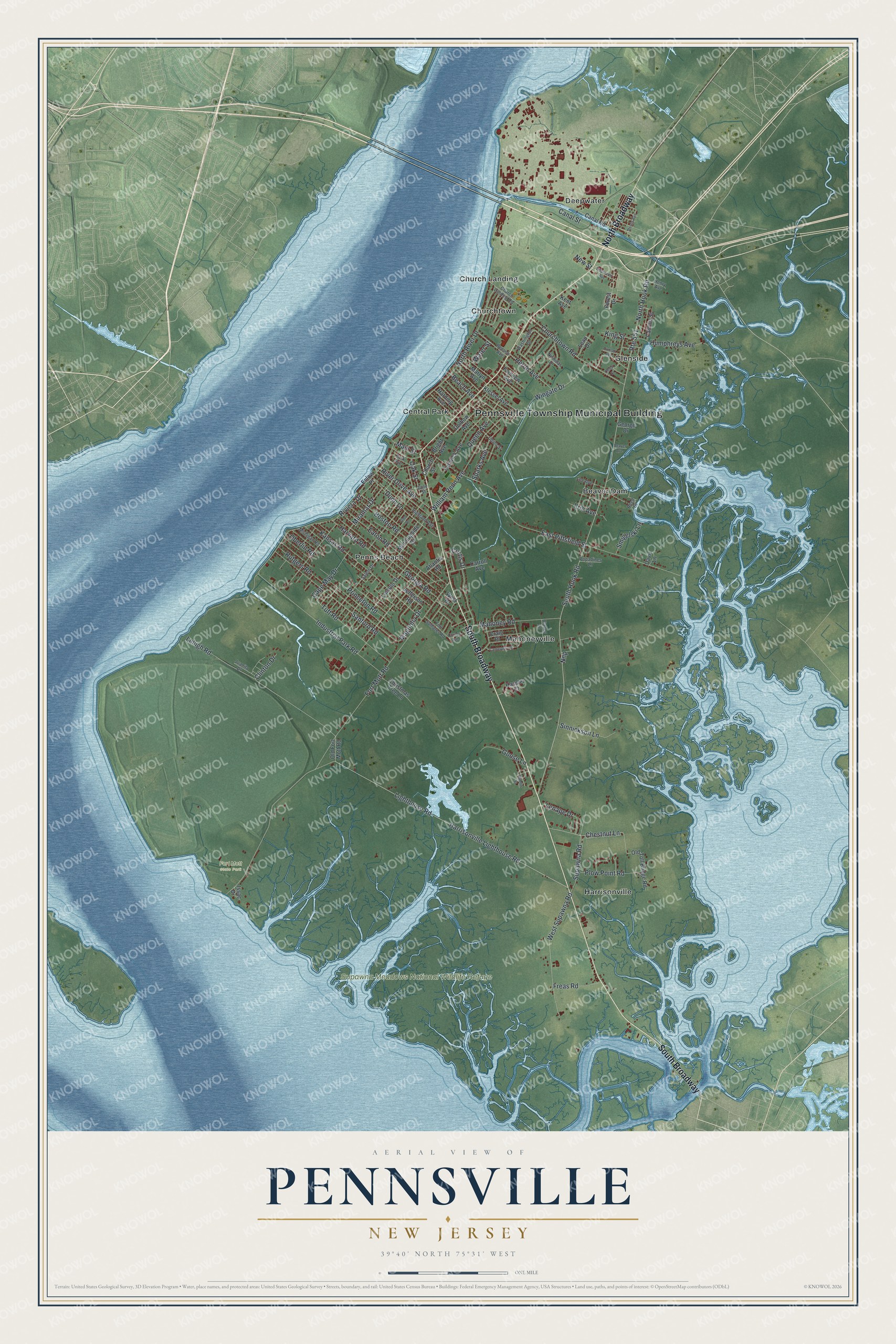 Watermarked full-map preview of Pennsville, New Jersey