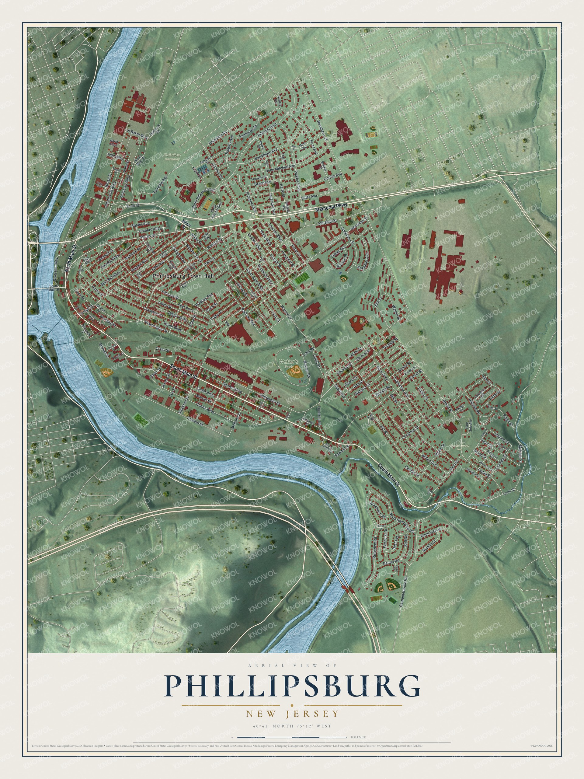 Watermarked full-map preview of Phillipsburg, New Jersey