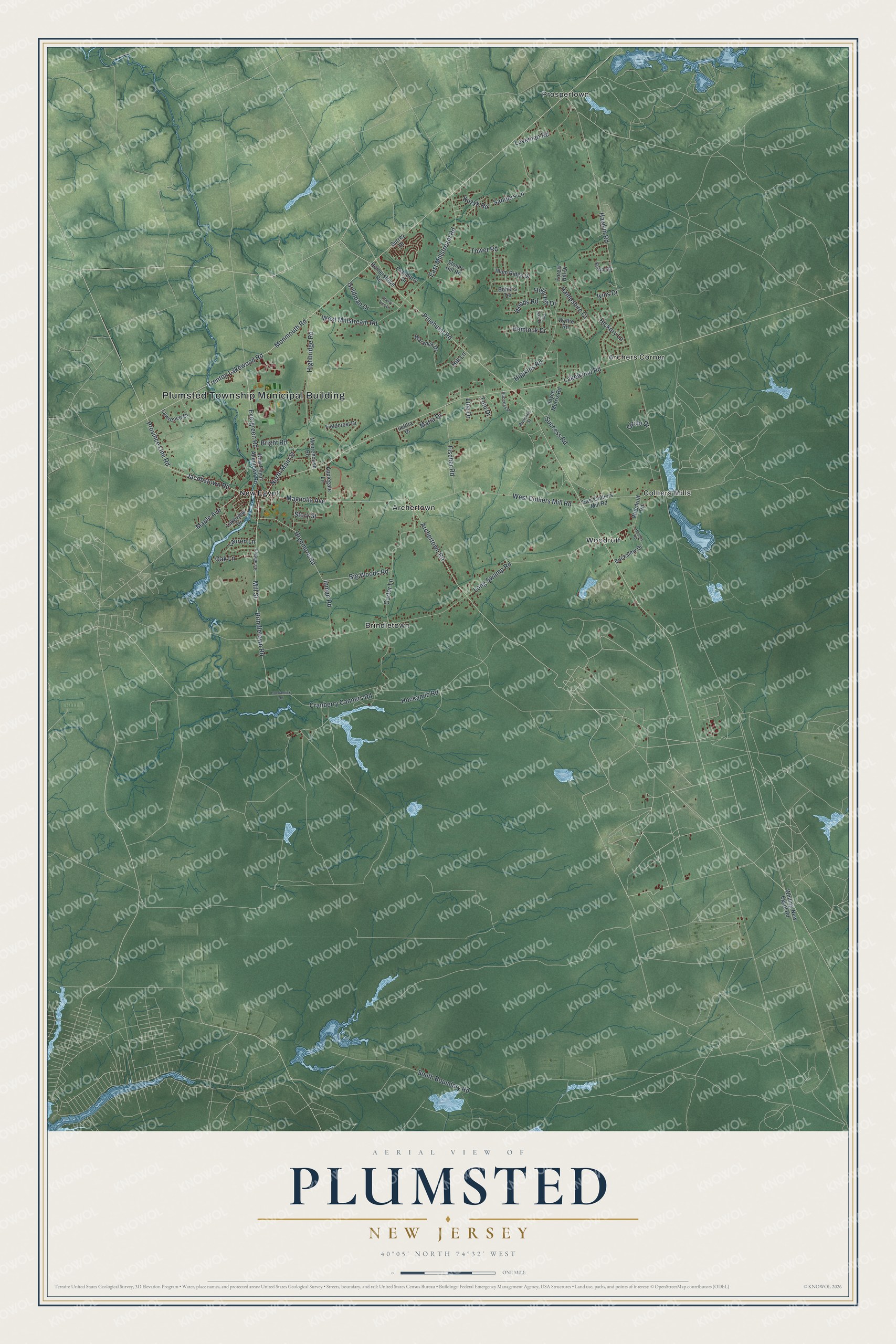 Detailed map of Plumsted, New Jersey, showing streets, buildings, and neighborhoods