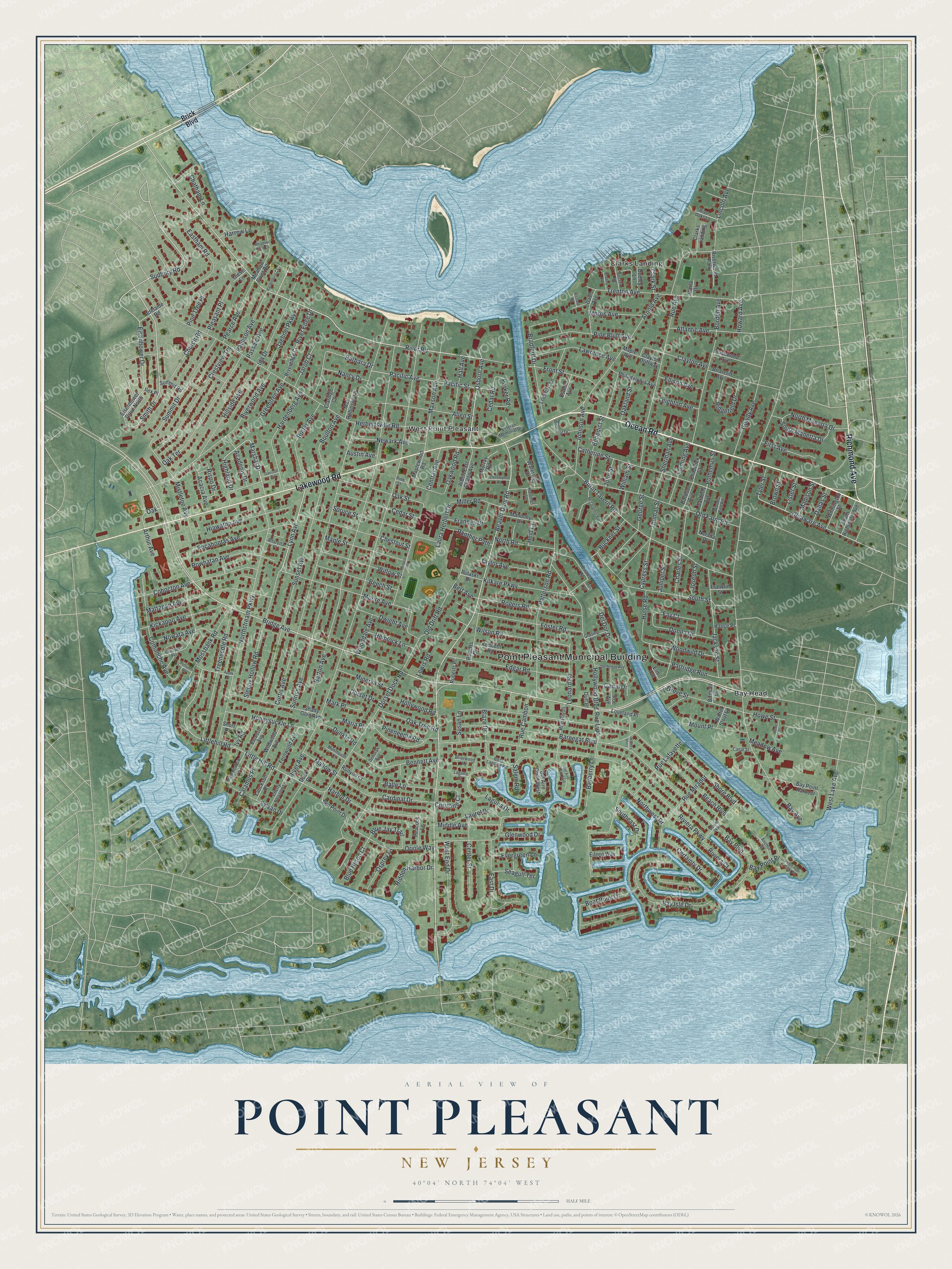 Watermarked full-map preview of Point Pleasant, New Jersey
