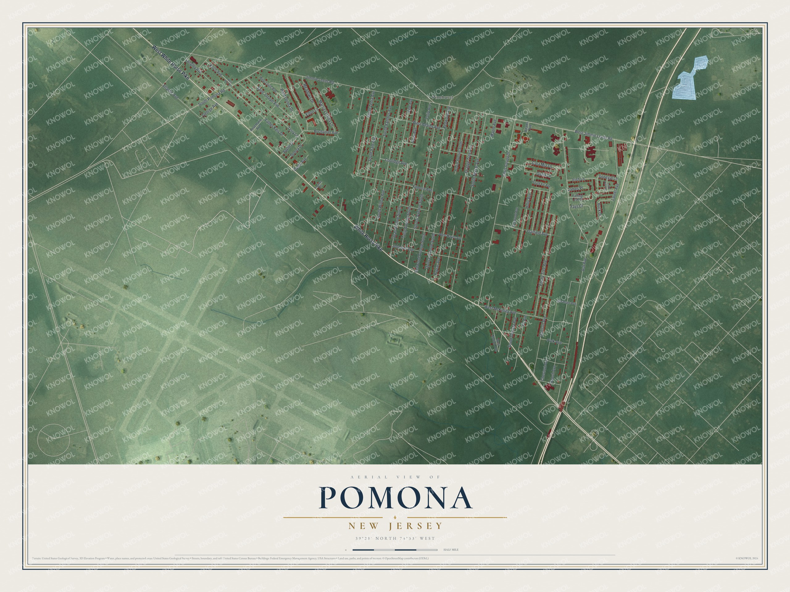 Detailed map of Pomona, New Jersey, showing streets and buildings