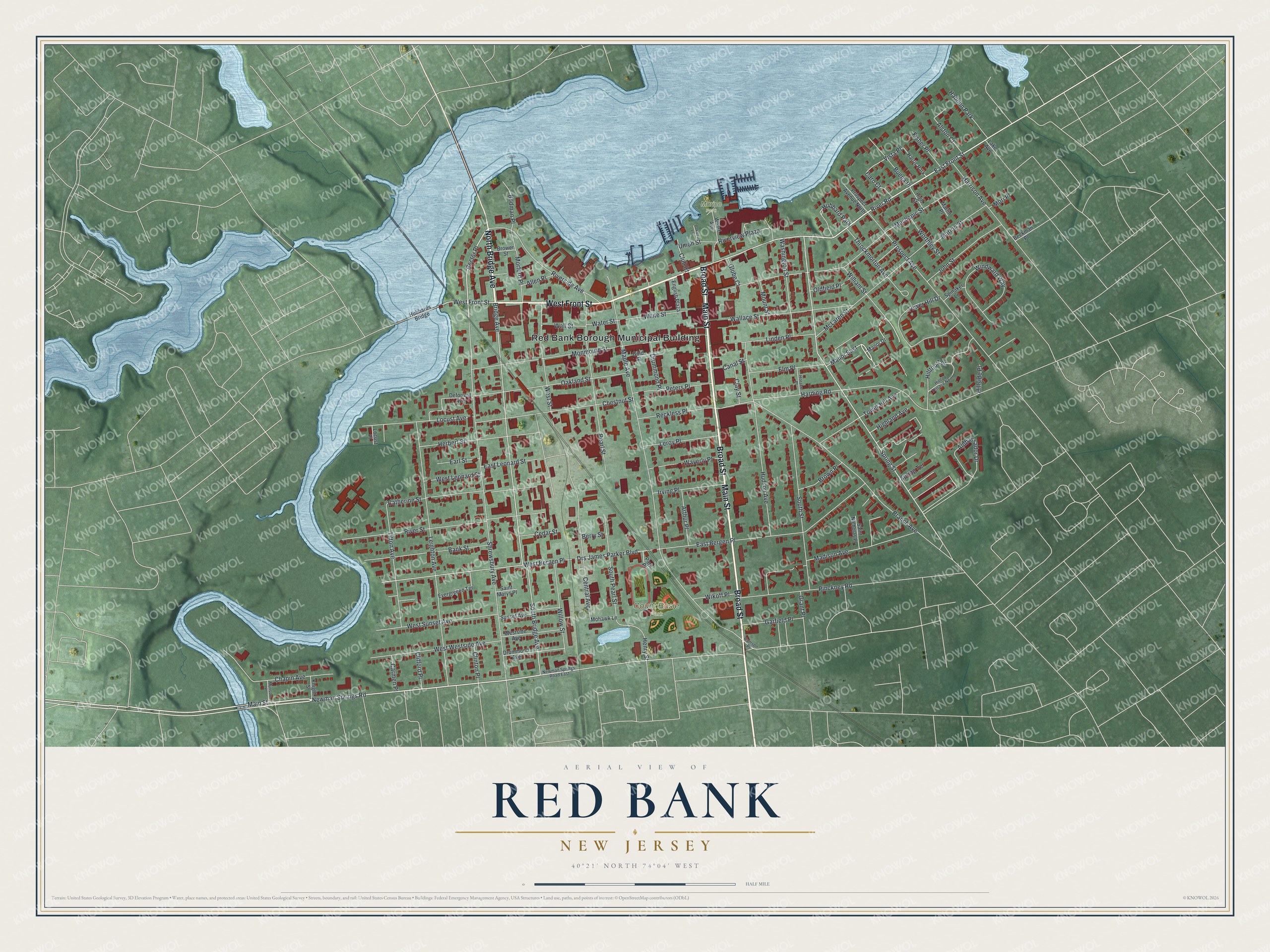 Watermarked full-map preview of Red Bank, New Jersey