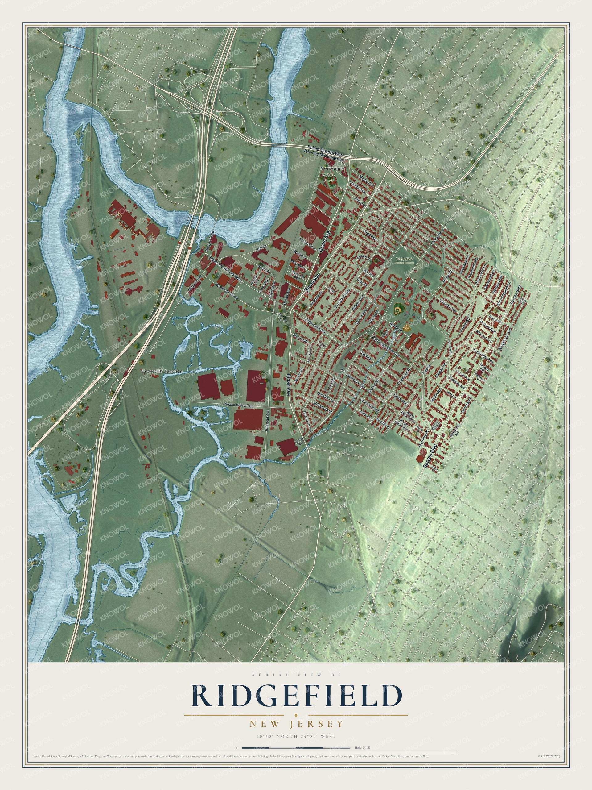 Watermarked full-map preview of Ridgefield, New Jersey