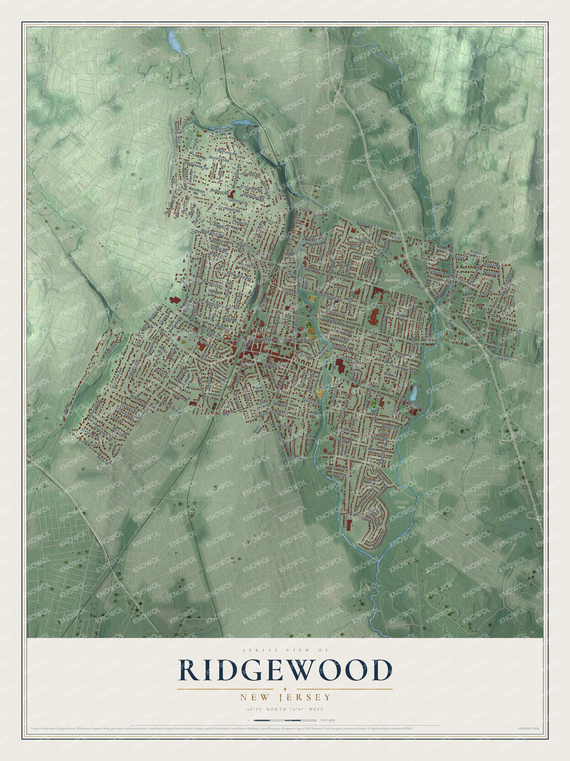 Watermarked full-map preview of Ridgewood, New Jersey