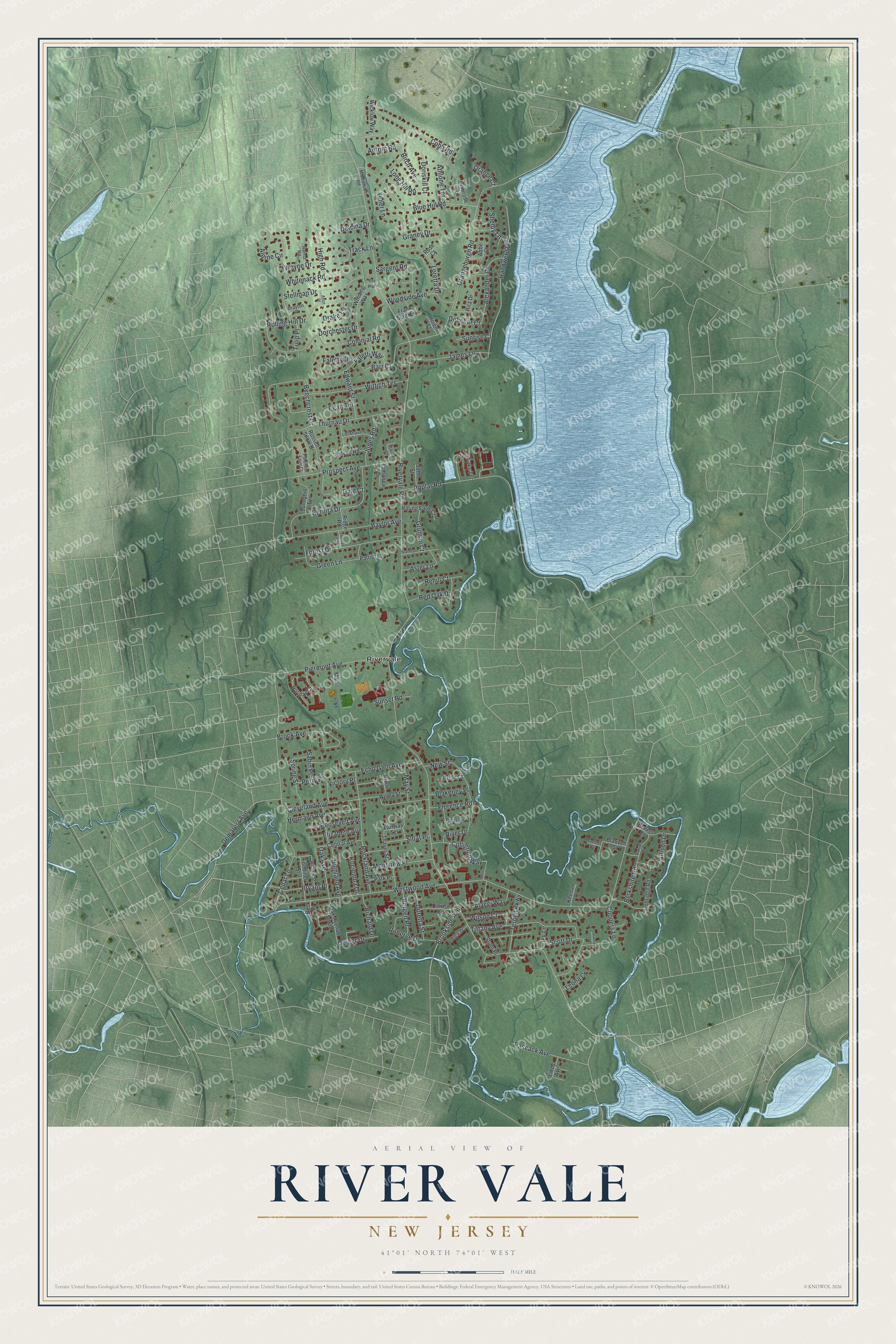 Detailed map of River Vale, New Jersey, showing streets and buildings