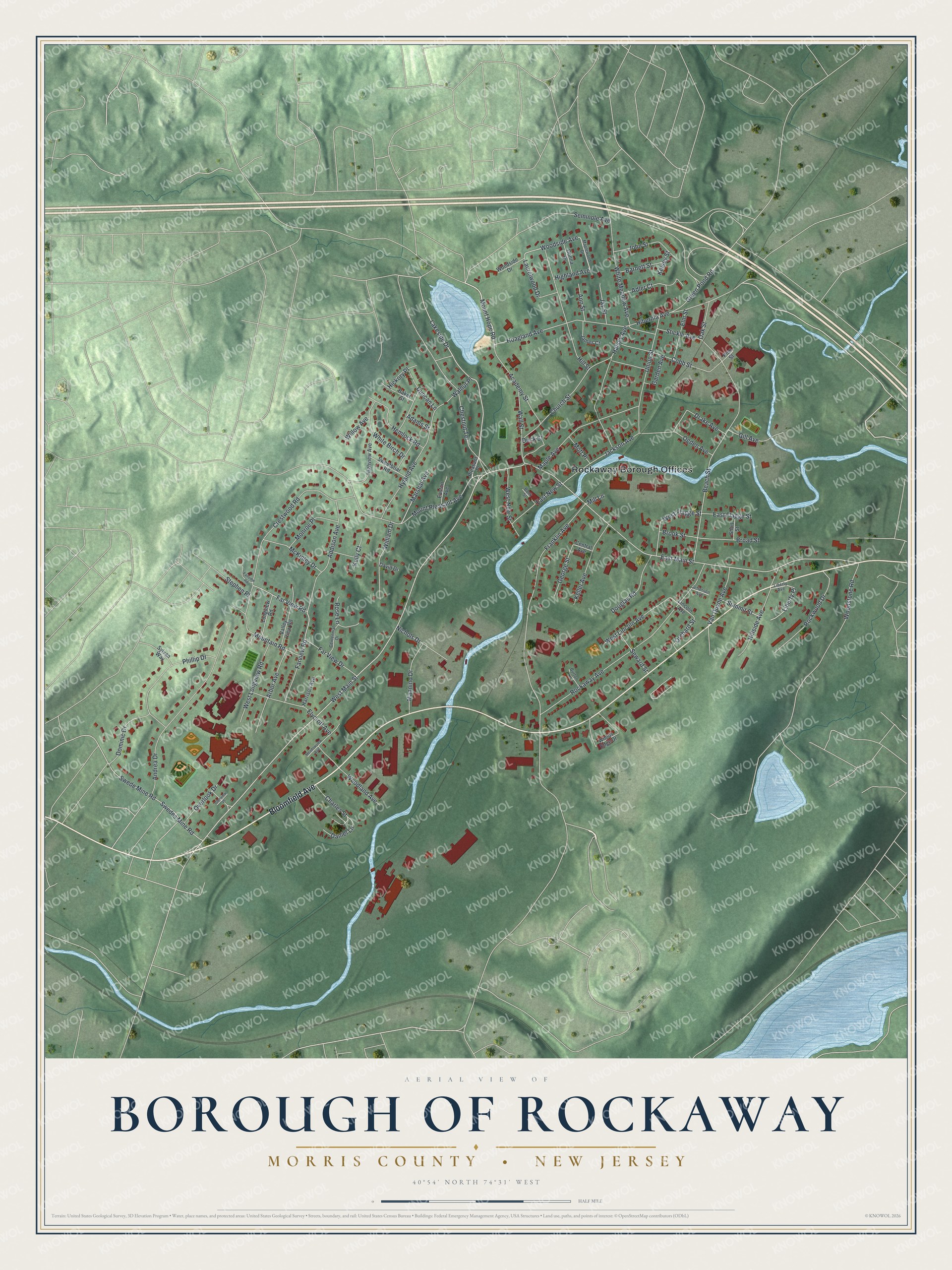 Watermarked full-map preview of Borough of Rockaway, New Jersey