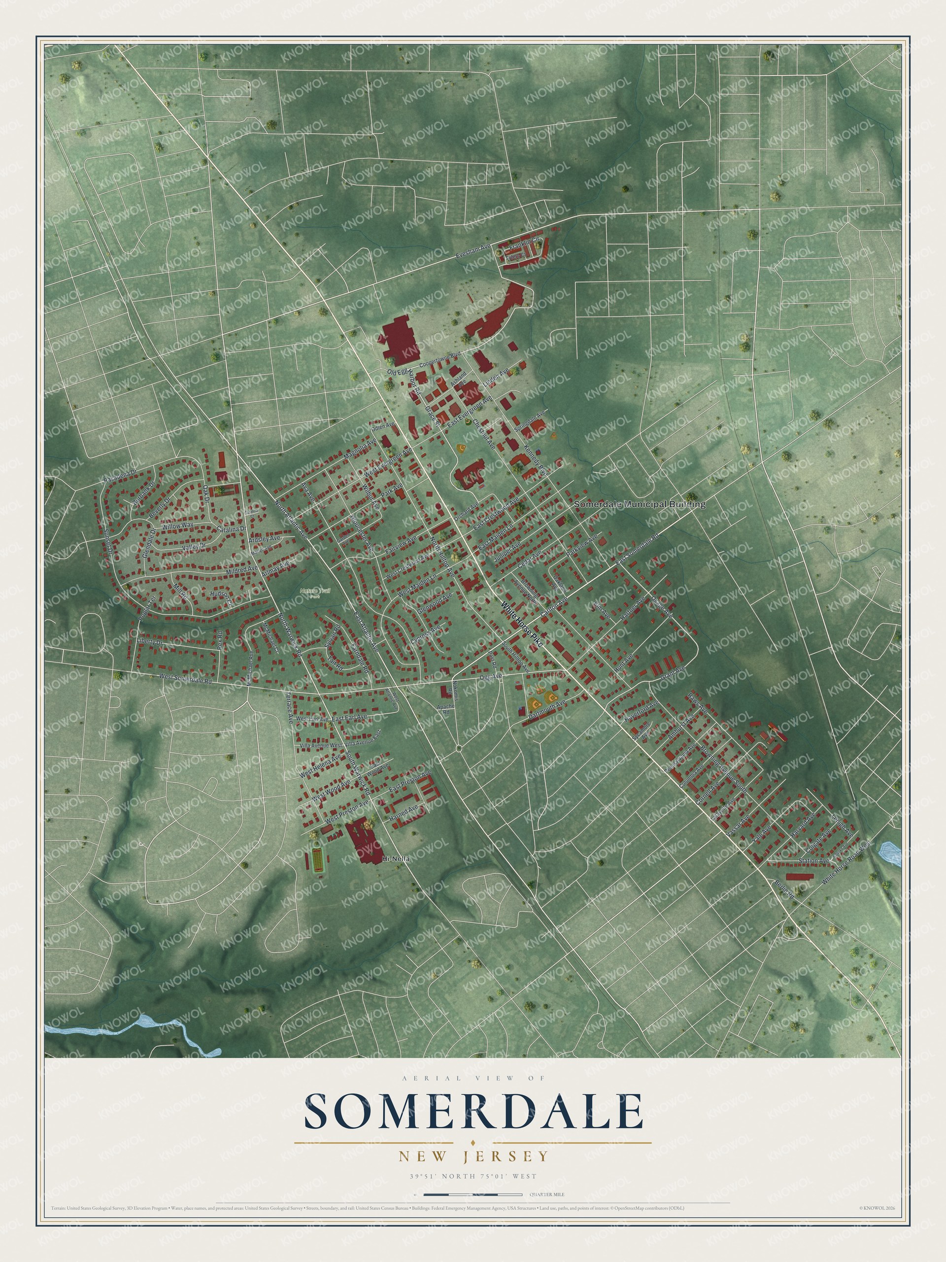 Detailed map of Somerdale, New Jersey, showing streets, buildings, and parks