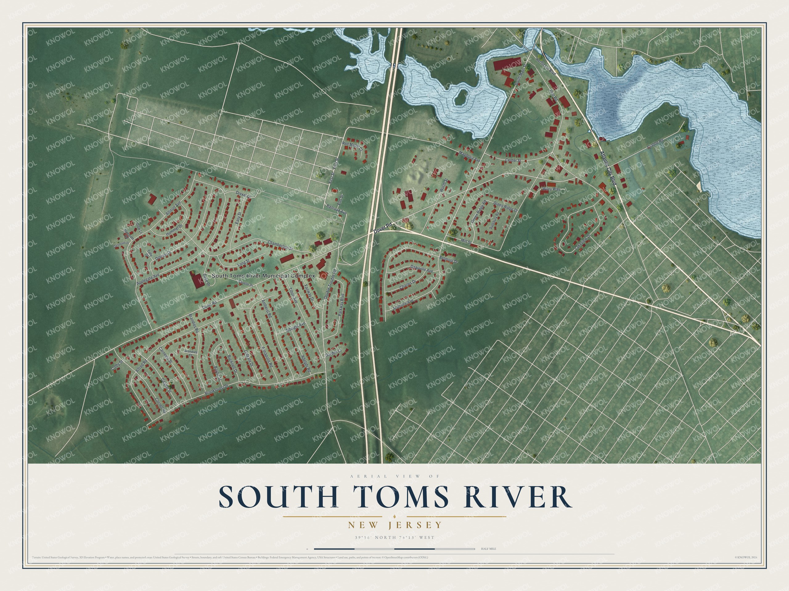 Detailed map of South Toms River, New Jersey, showing streets and buildings