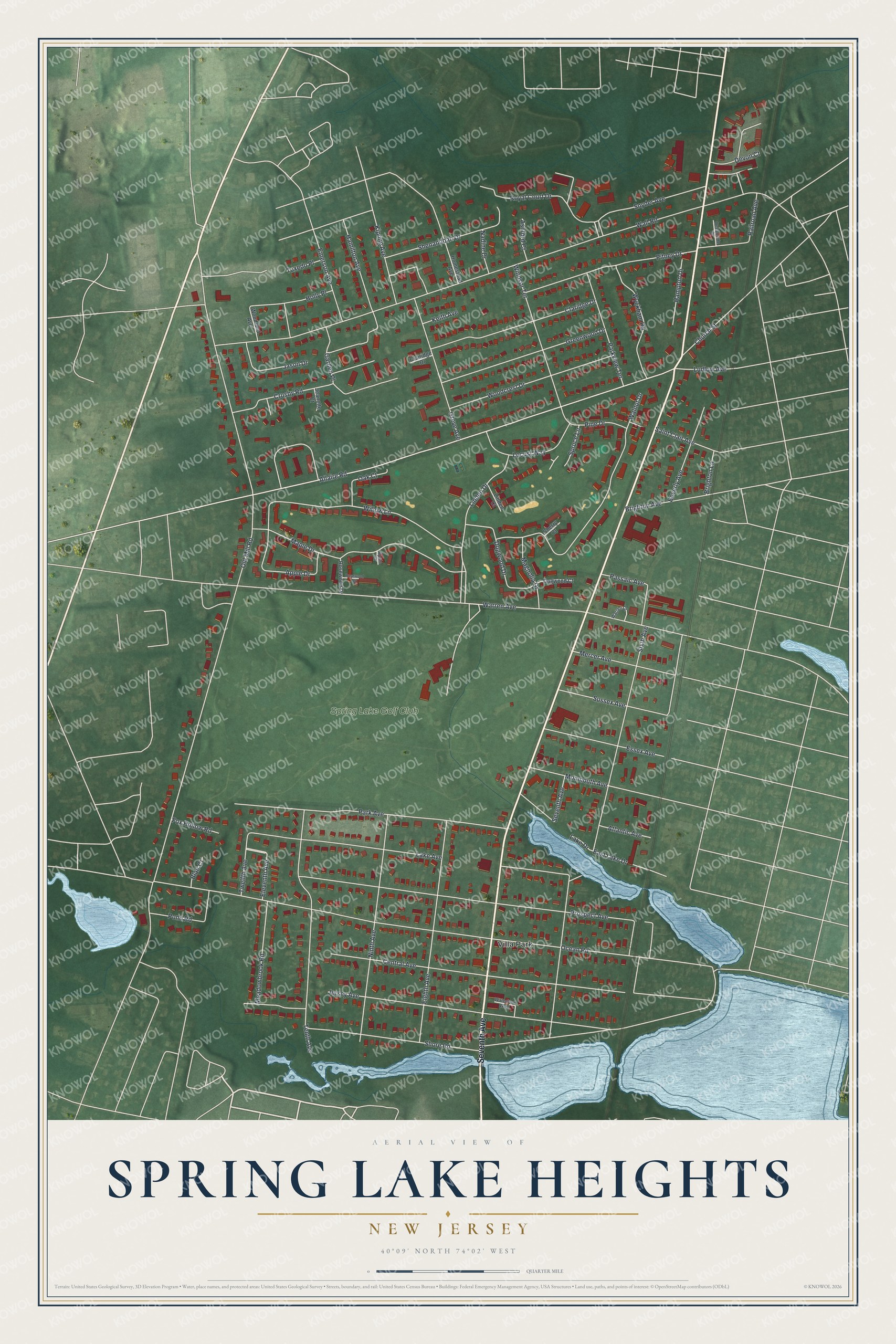 Detailed map of Spring Lake Heights, New Jersey, showing streets and buildings