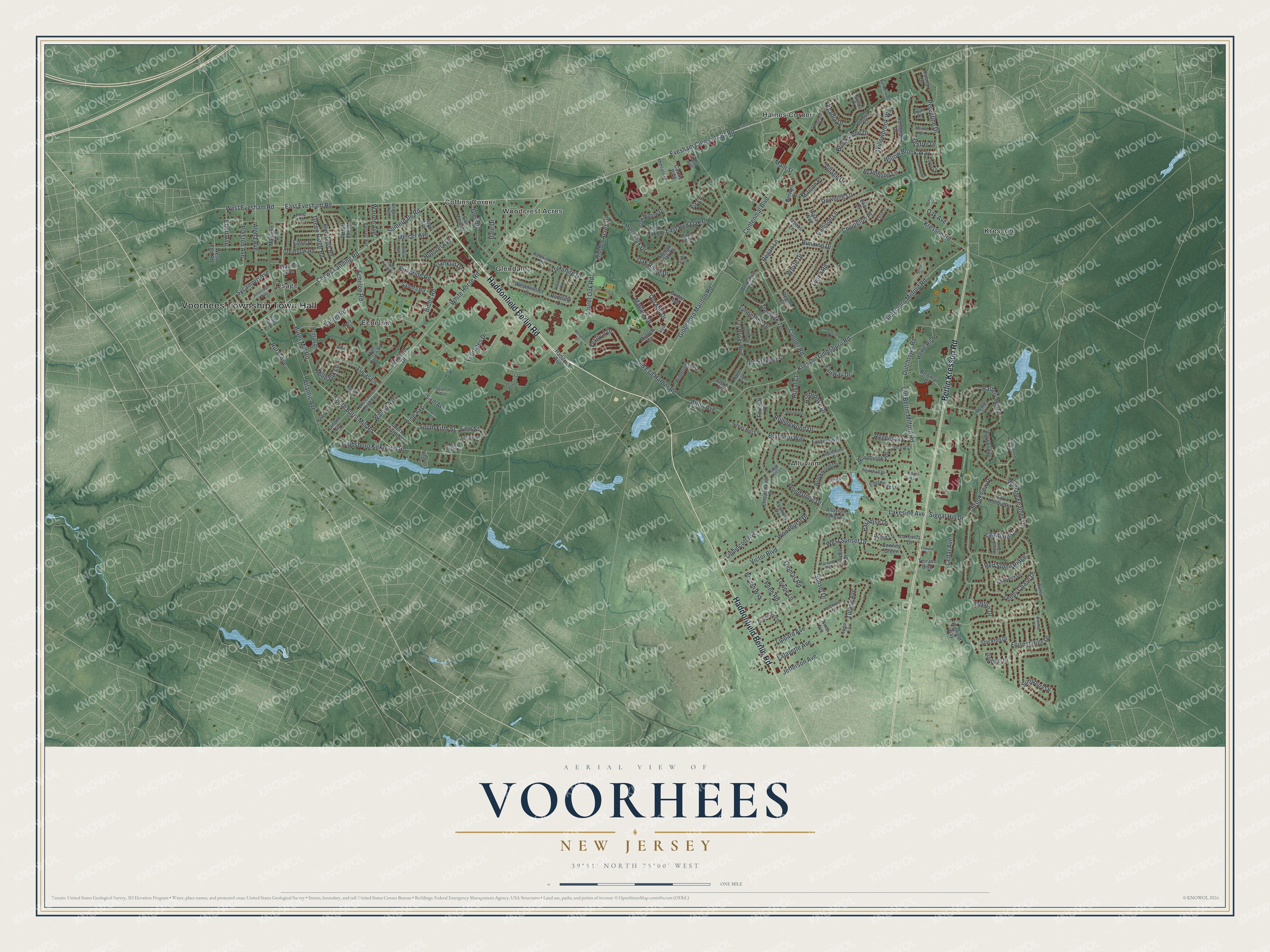 Watermarked full-map preview of Voorhees, New Jersey