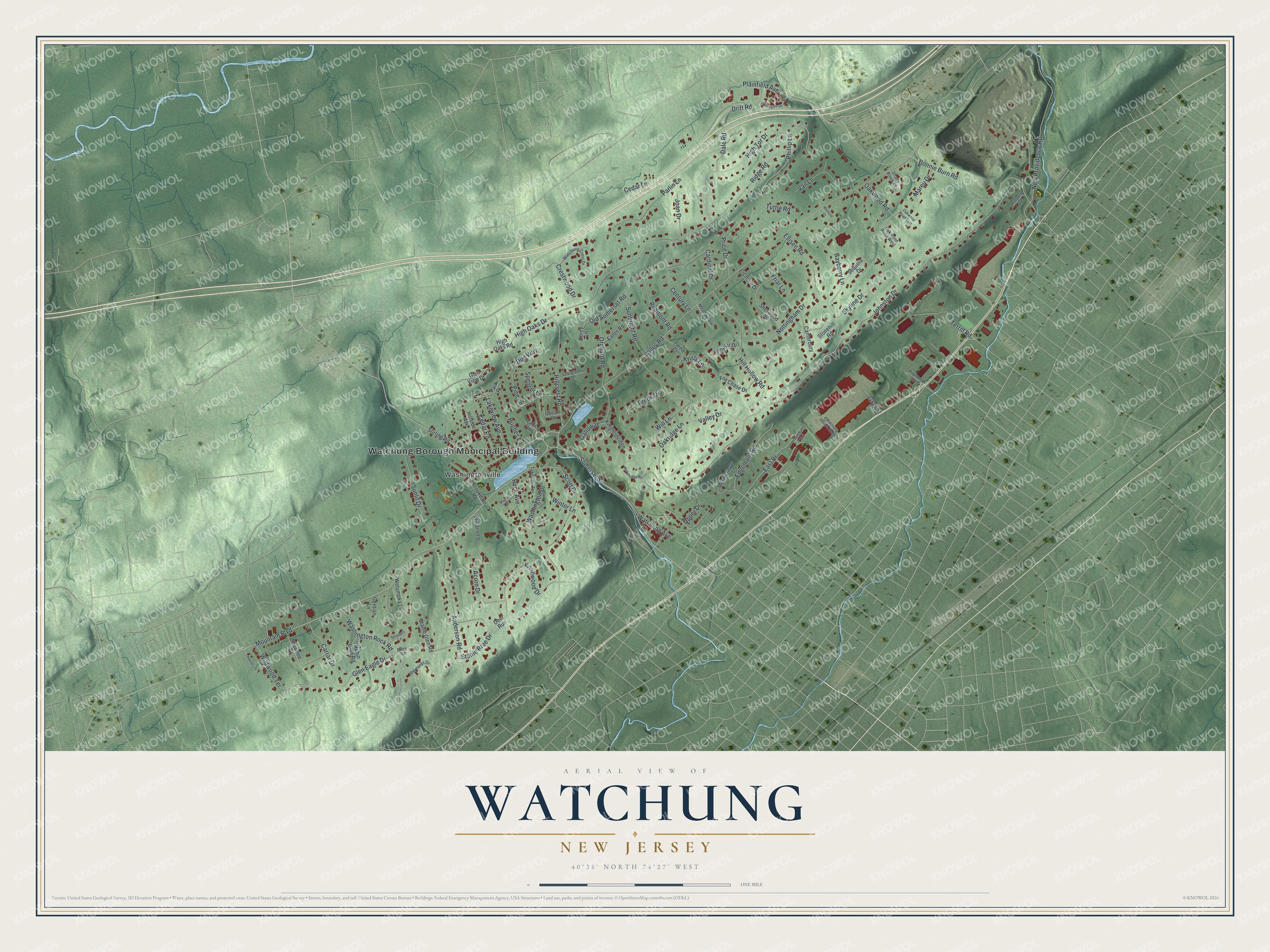 Watermarked full-map preview of Watchung, New Jersey