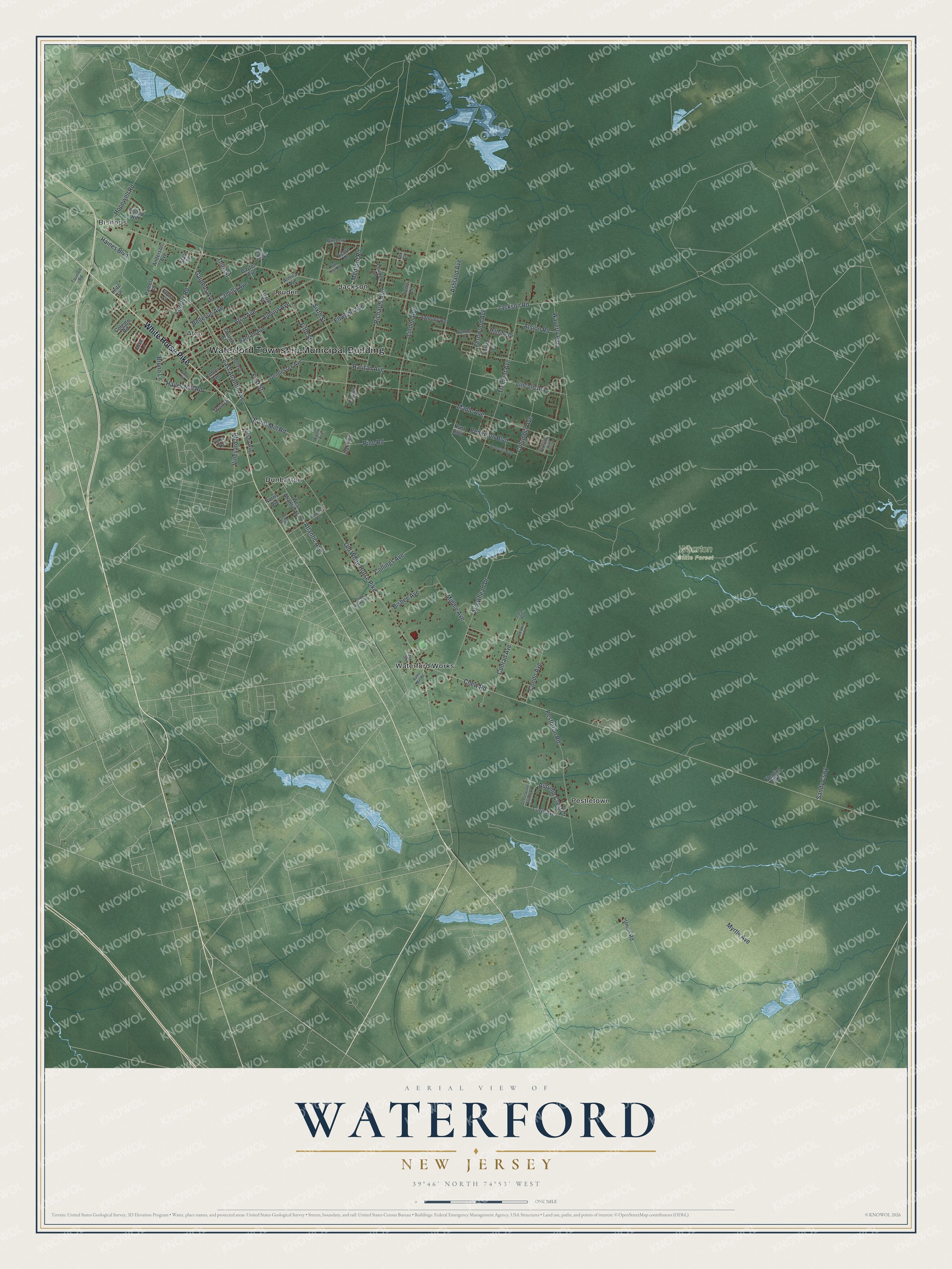 Watermarked full-map preview of Waterford, New Jersey