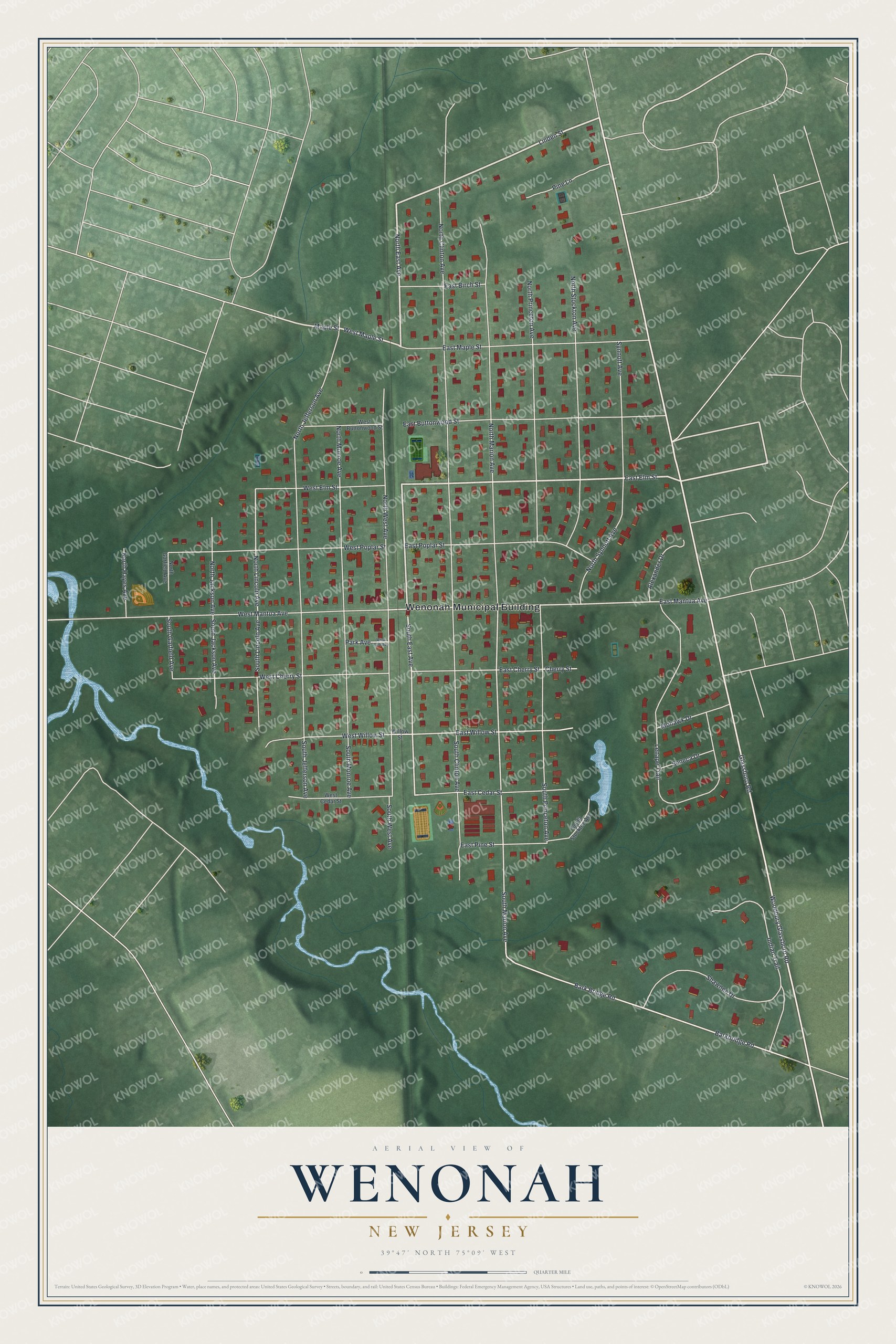 Detailed map of Wenonah, New Jersey, showing streets and buildings