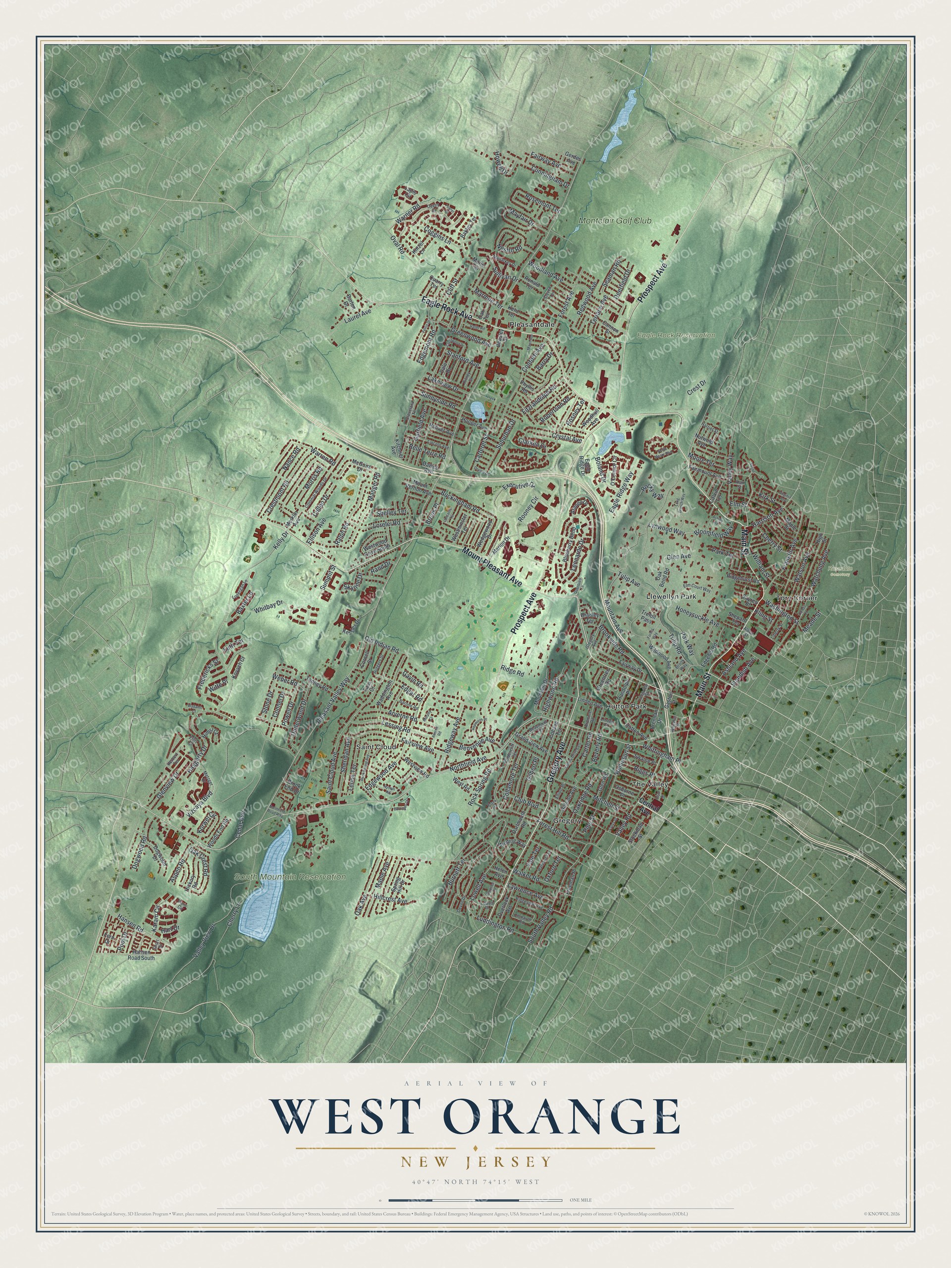 Watermarked full-map preview of West Orange, New Jersey