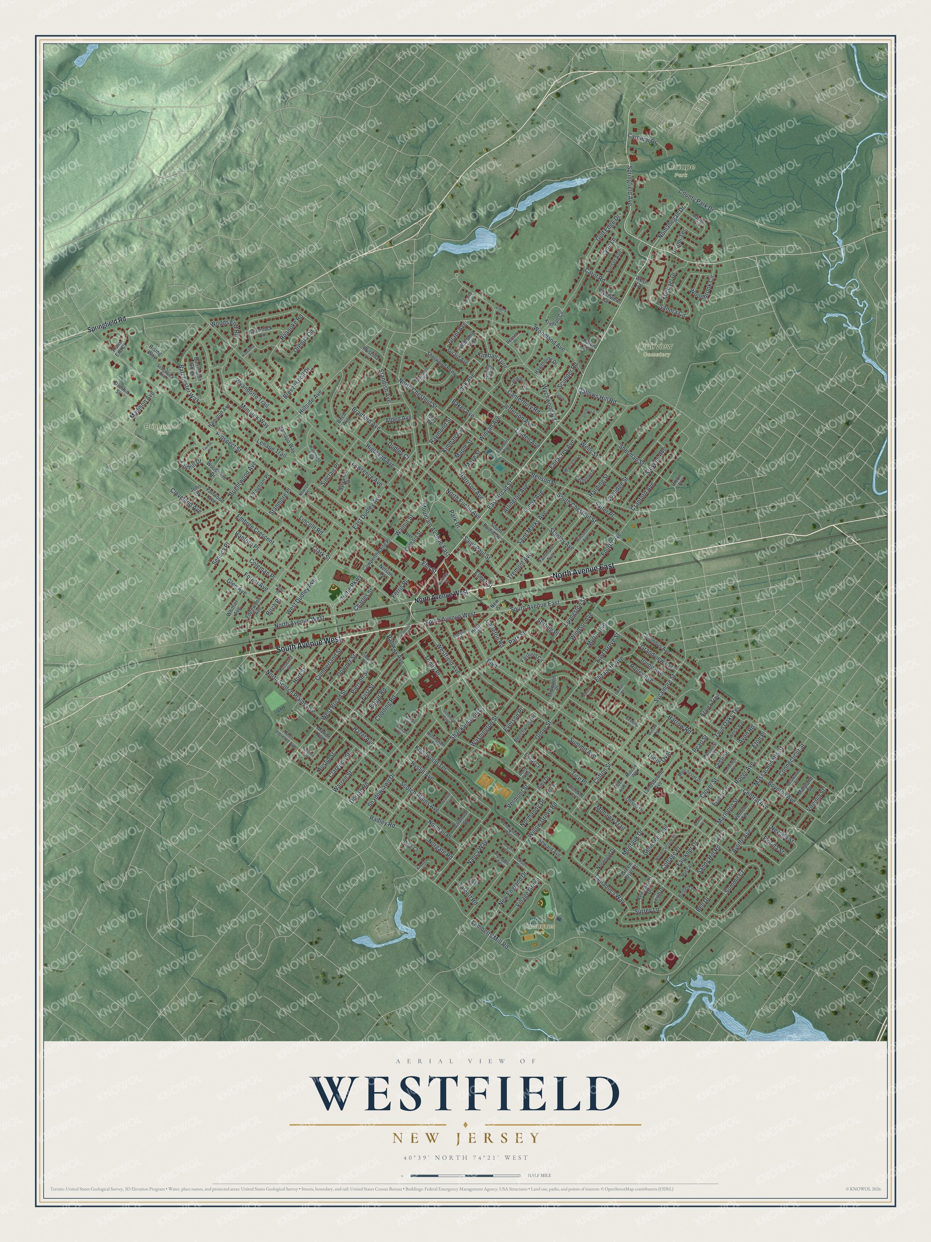 Watermarked full-map preview of Westfield, New Jersey