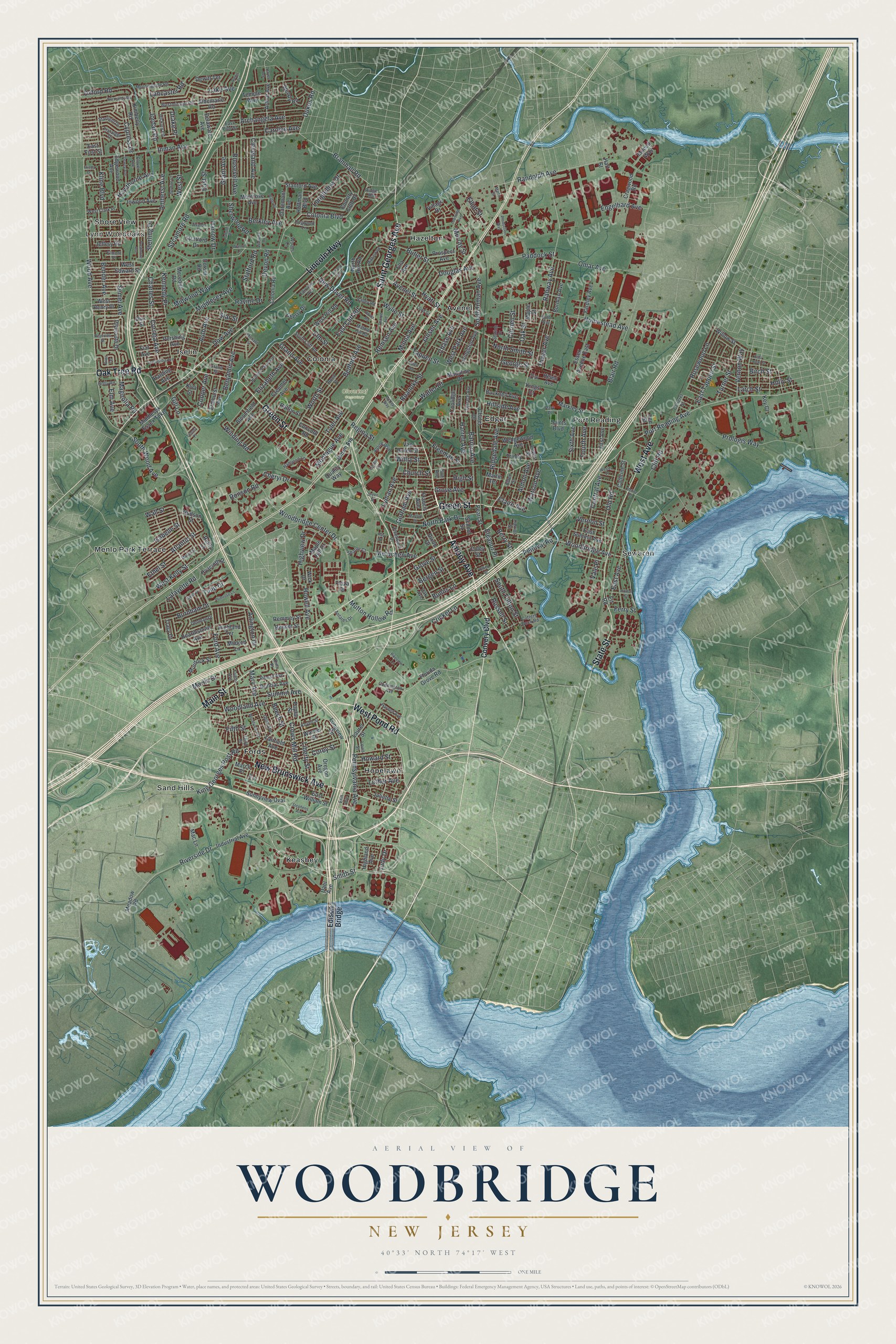 Watermarked full-map preview of Woodbridge, New Jersey