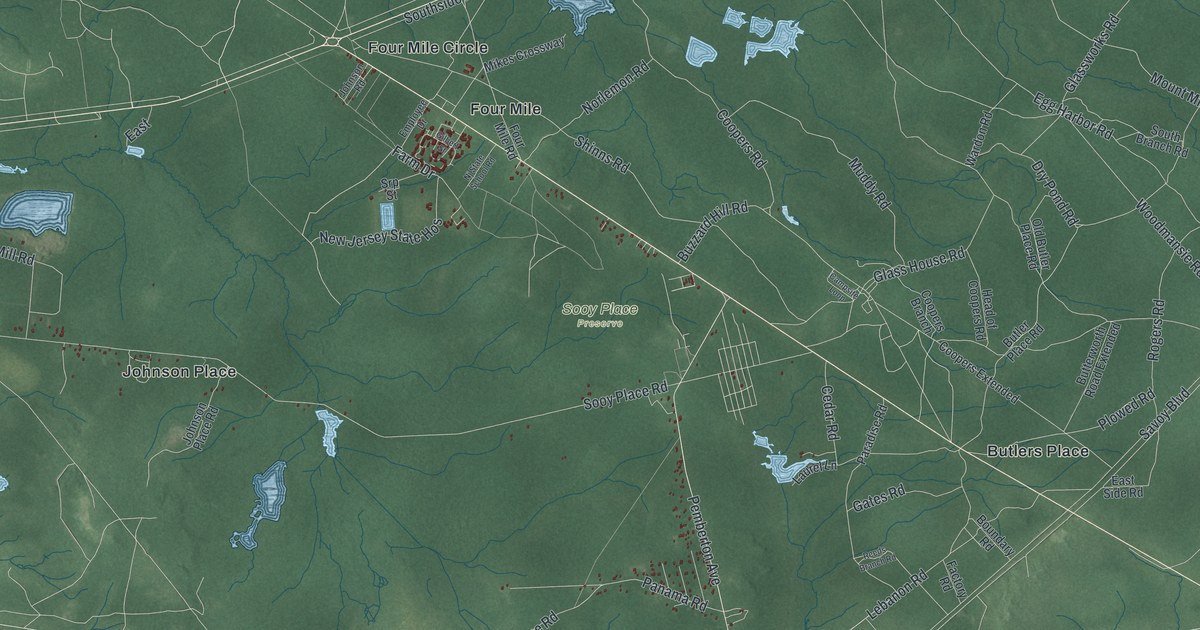 Map of Woodland, New Jersey