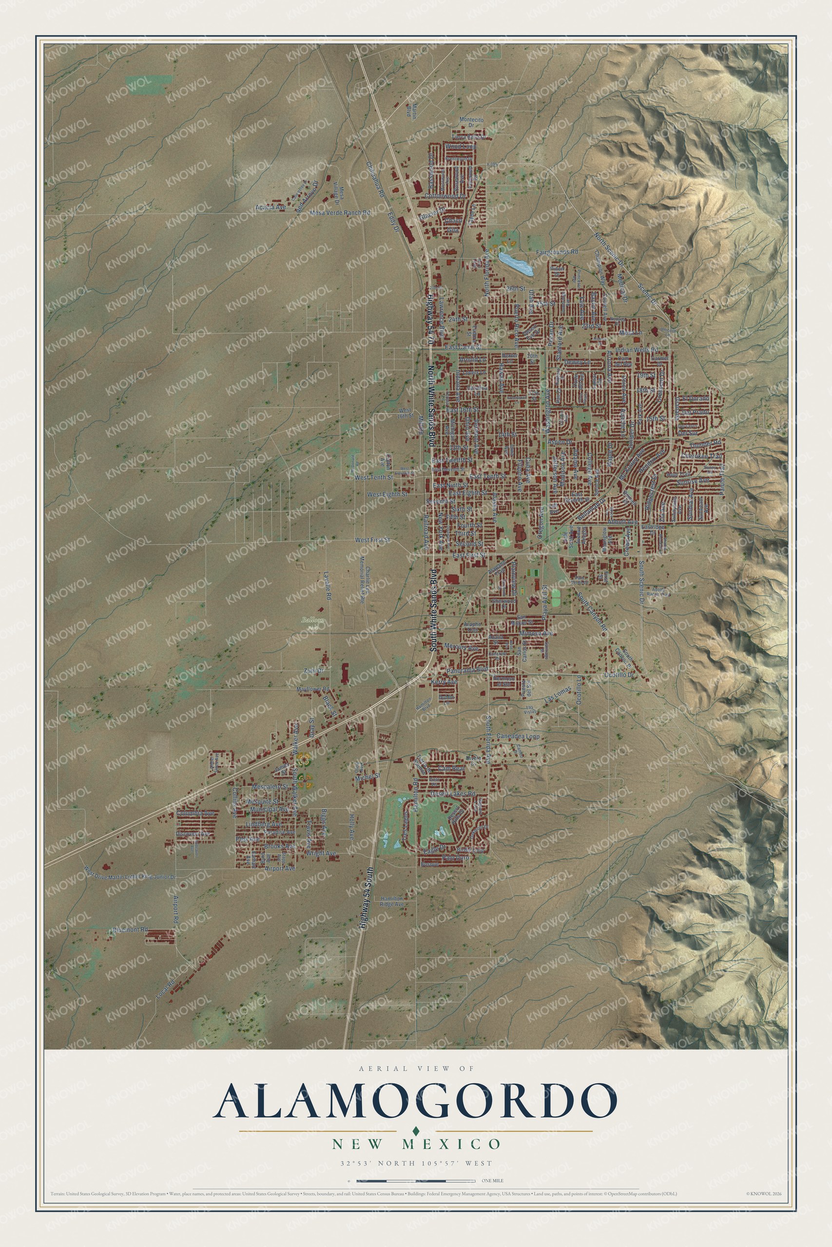 Watermarked full-map preview of Alamogordo, New Mexico