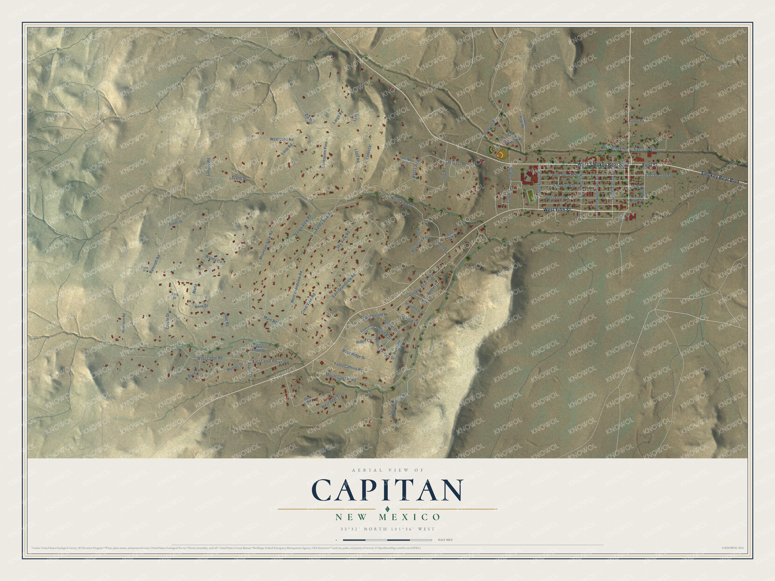 Watermarked full-map preview of Capitan, New Mexico