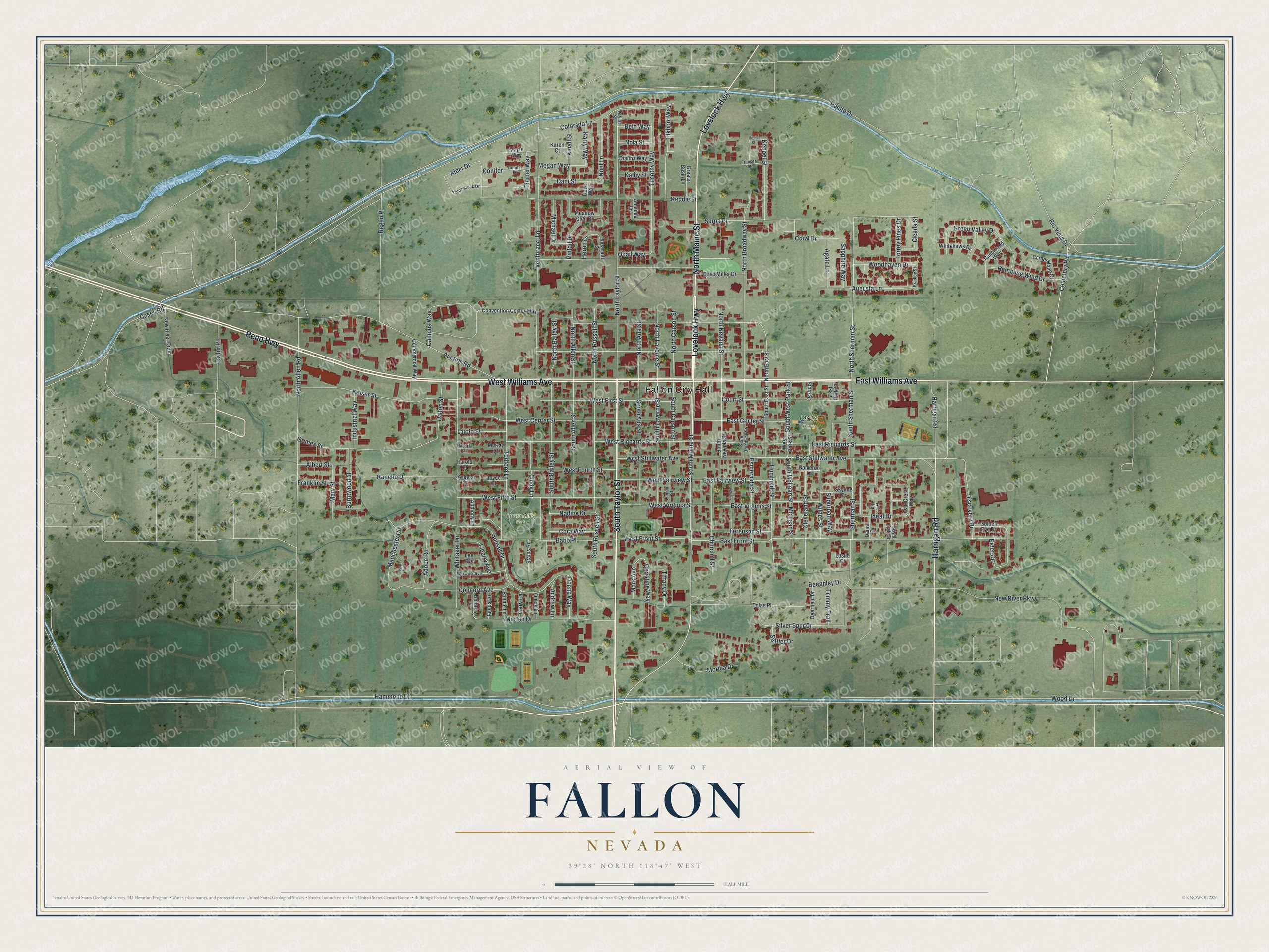 Watermarked full-map preview of Fallon, Nevada