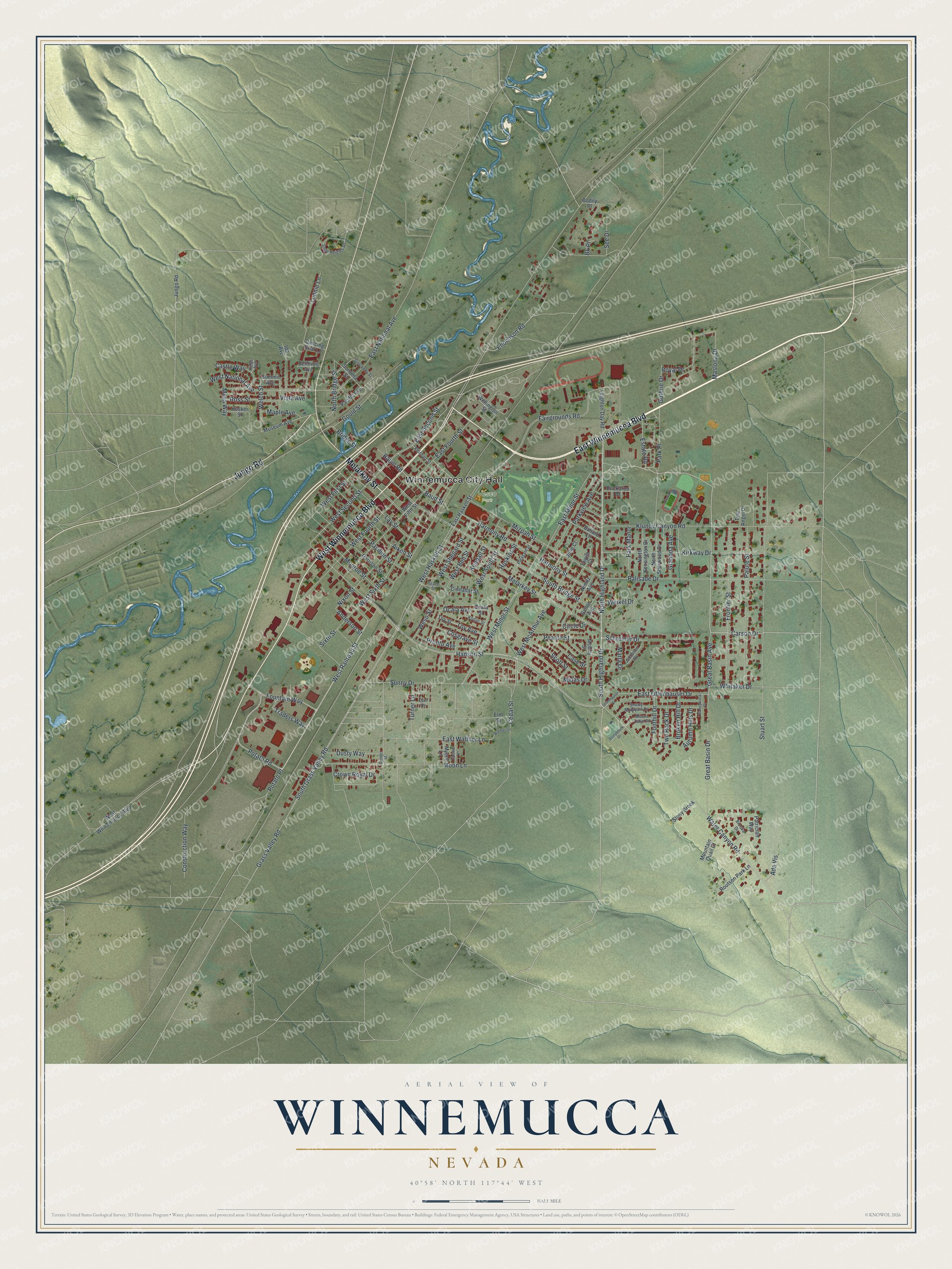 Watermarked full-map preview of Winnemucca, Nevada