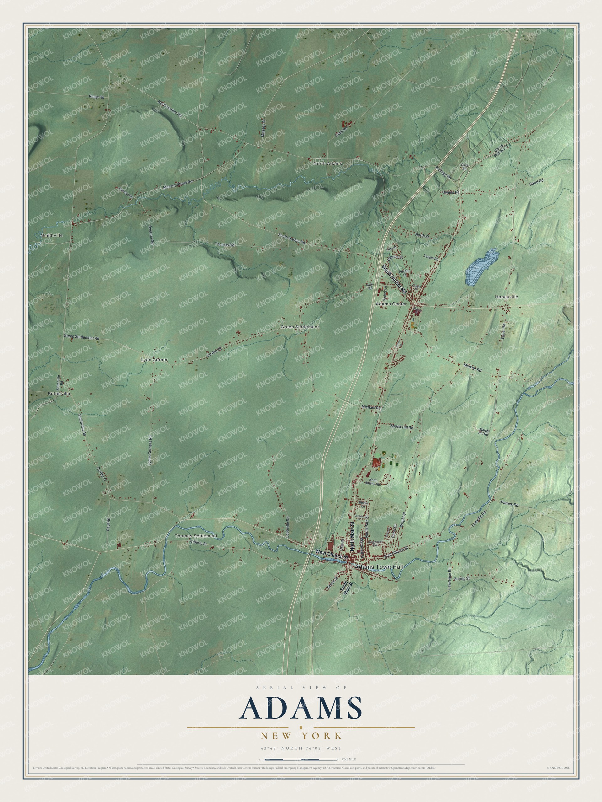 Watermarked full-map preview of Adams, New York