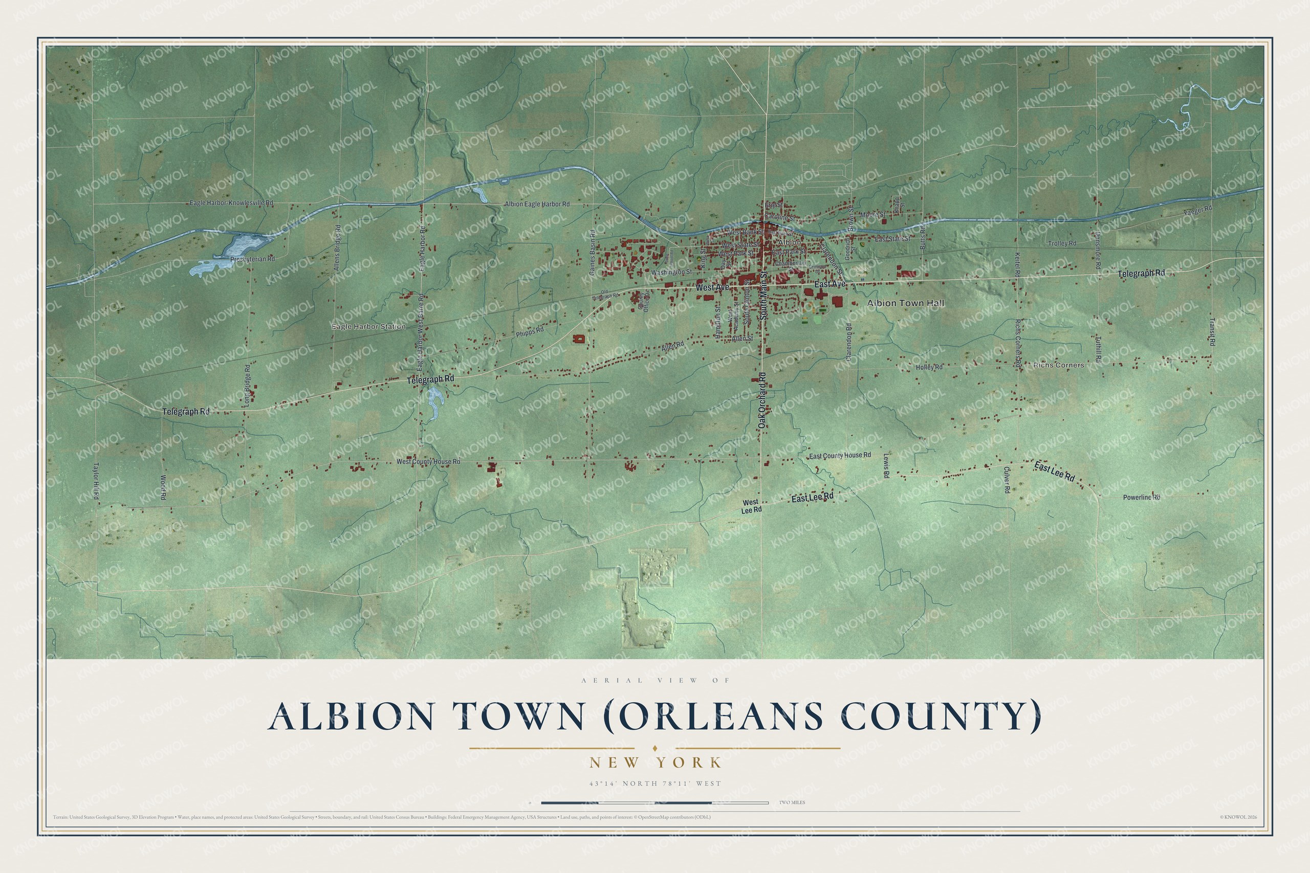 Watermarked full-map preview of Albion Town (Orleans County), New York