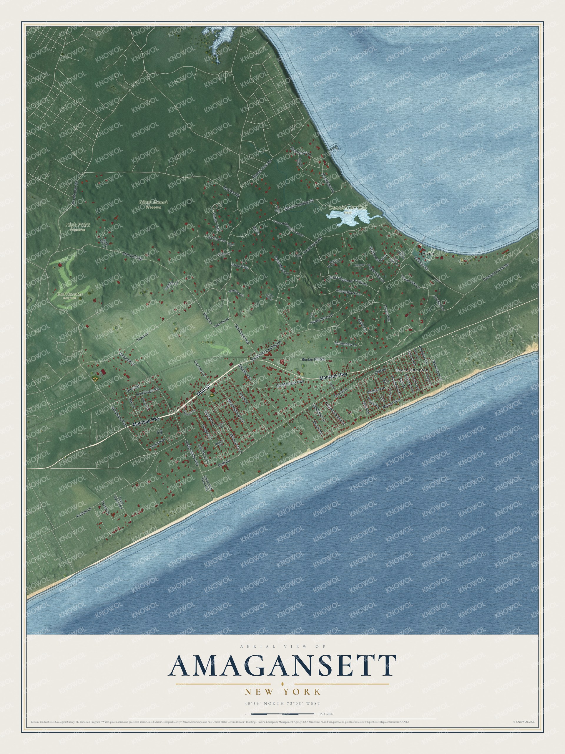 Watermarked full-map preview of Amagansett, New York
