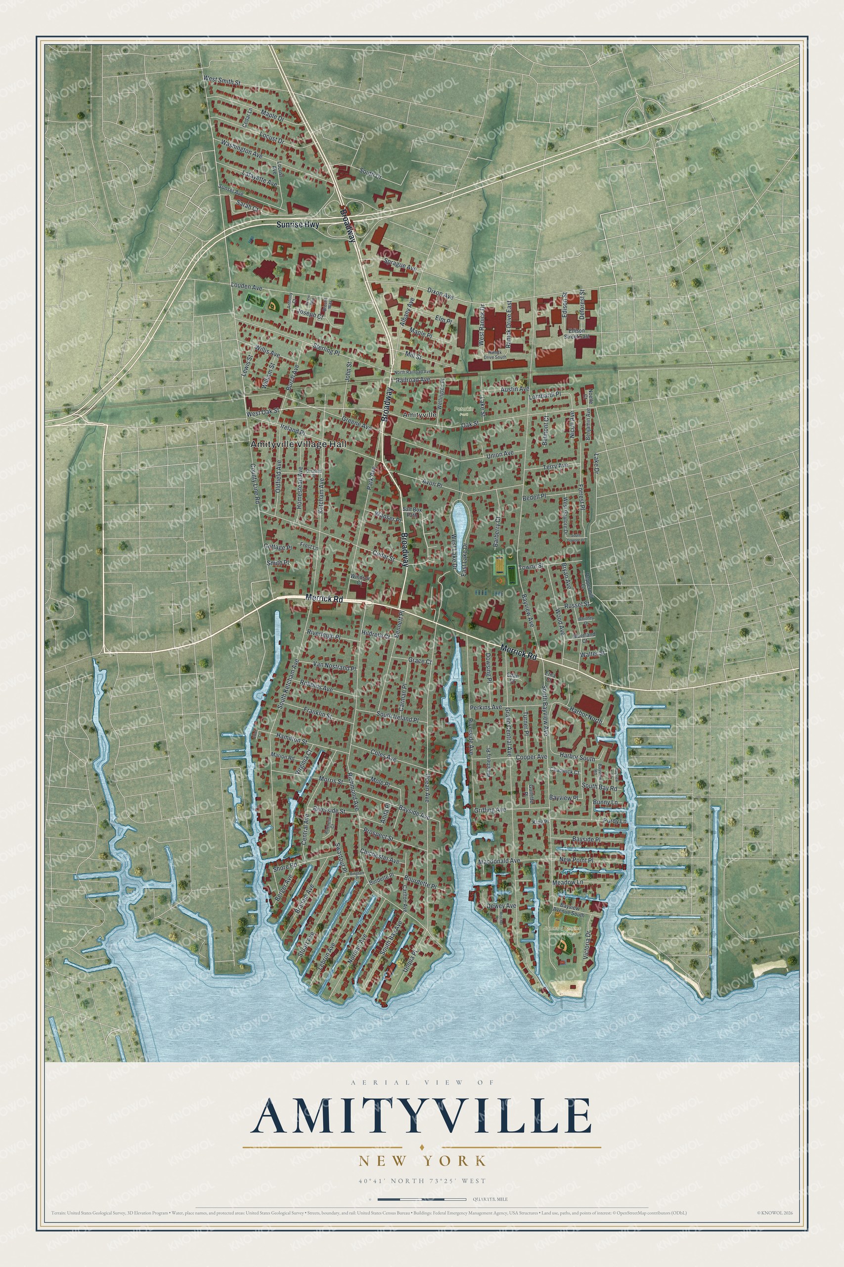 Watermarked full-map preview of Amityville, New York