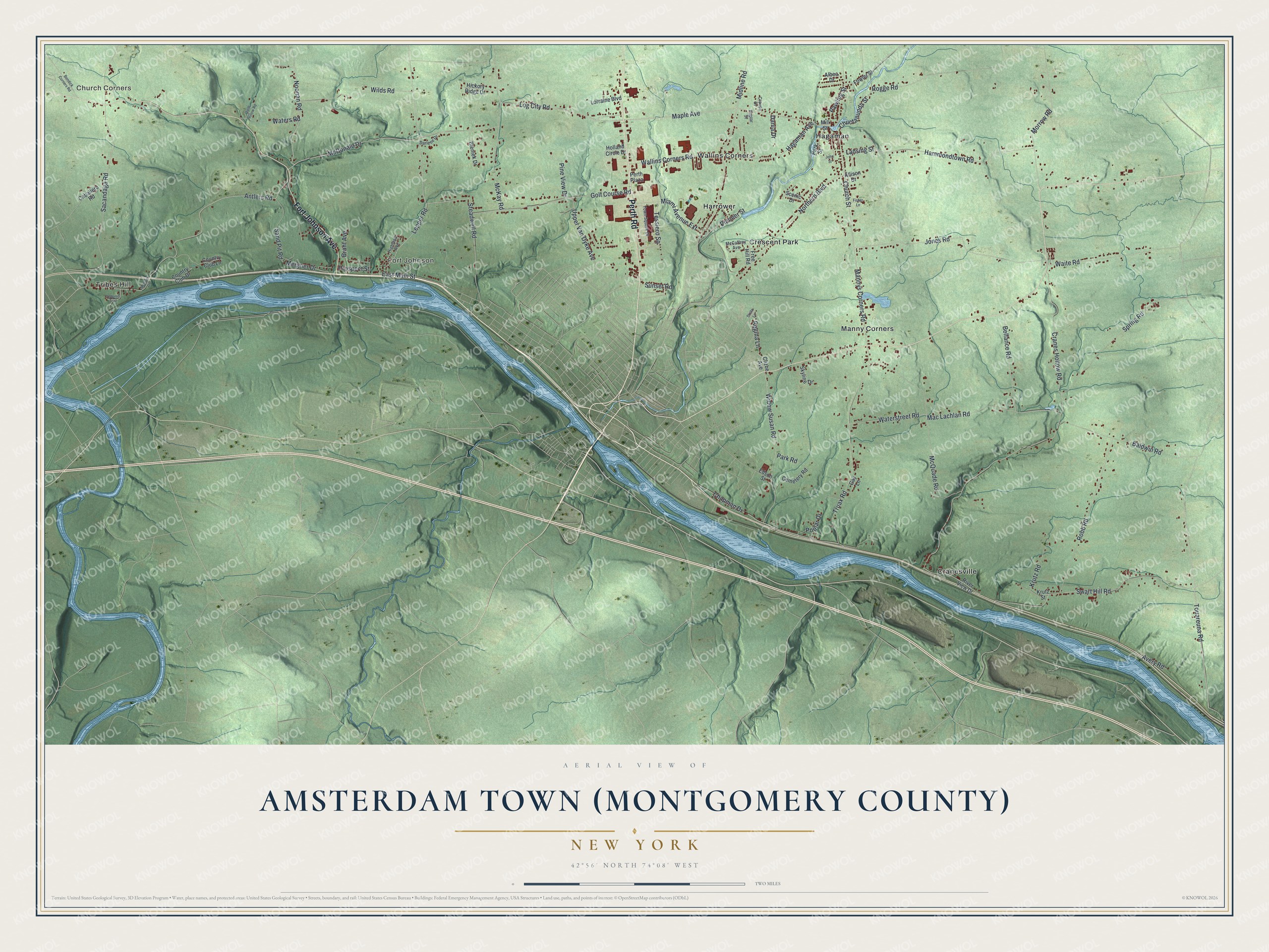 Watermarked full-map preview of Amsterdam Town (Montgomery County), New York