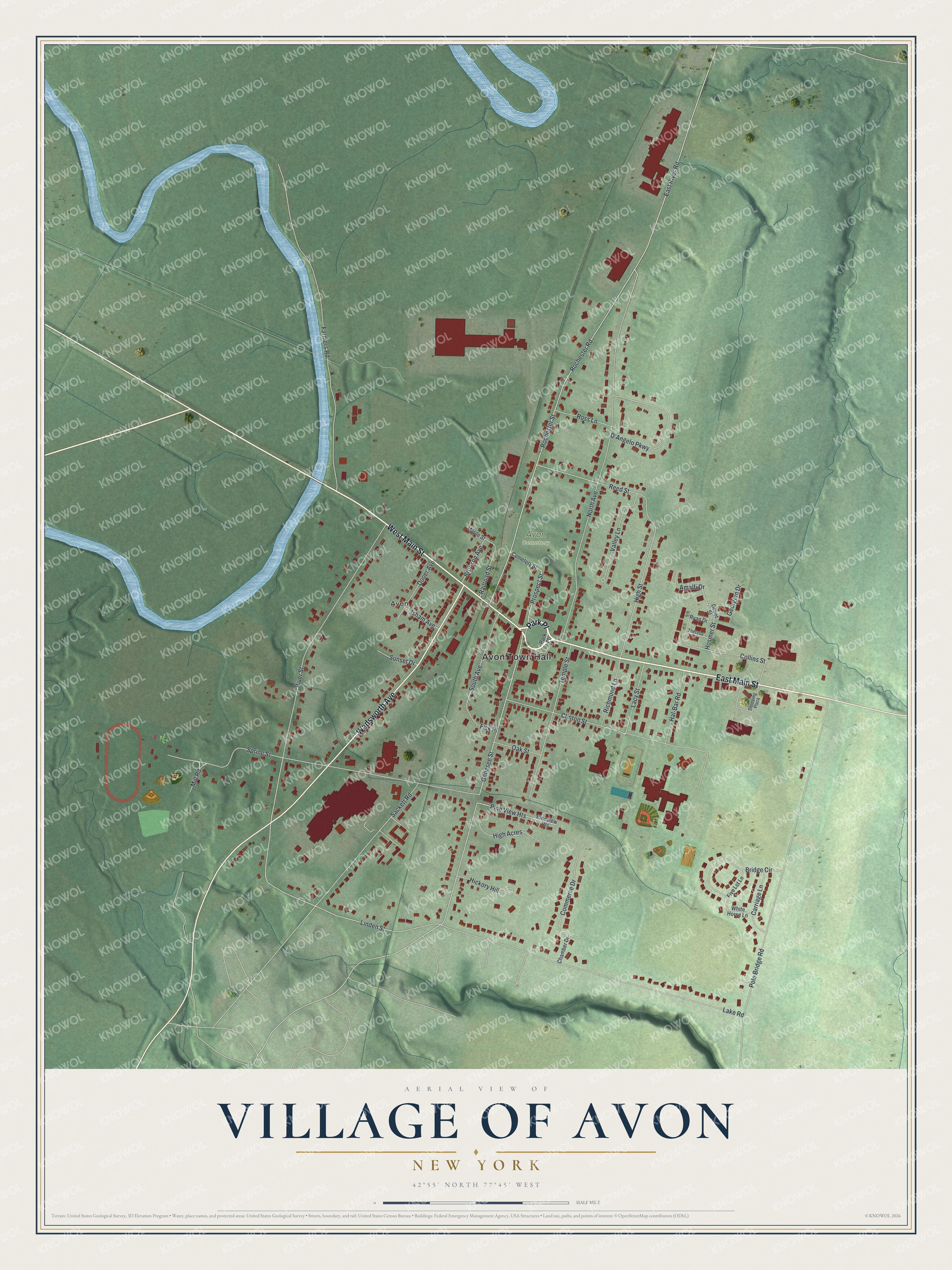 Watermarked full-map preview of Avon, New York