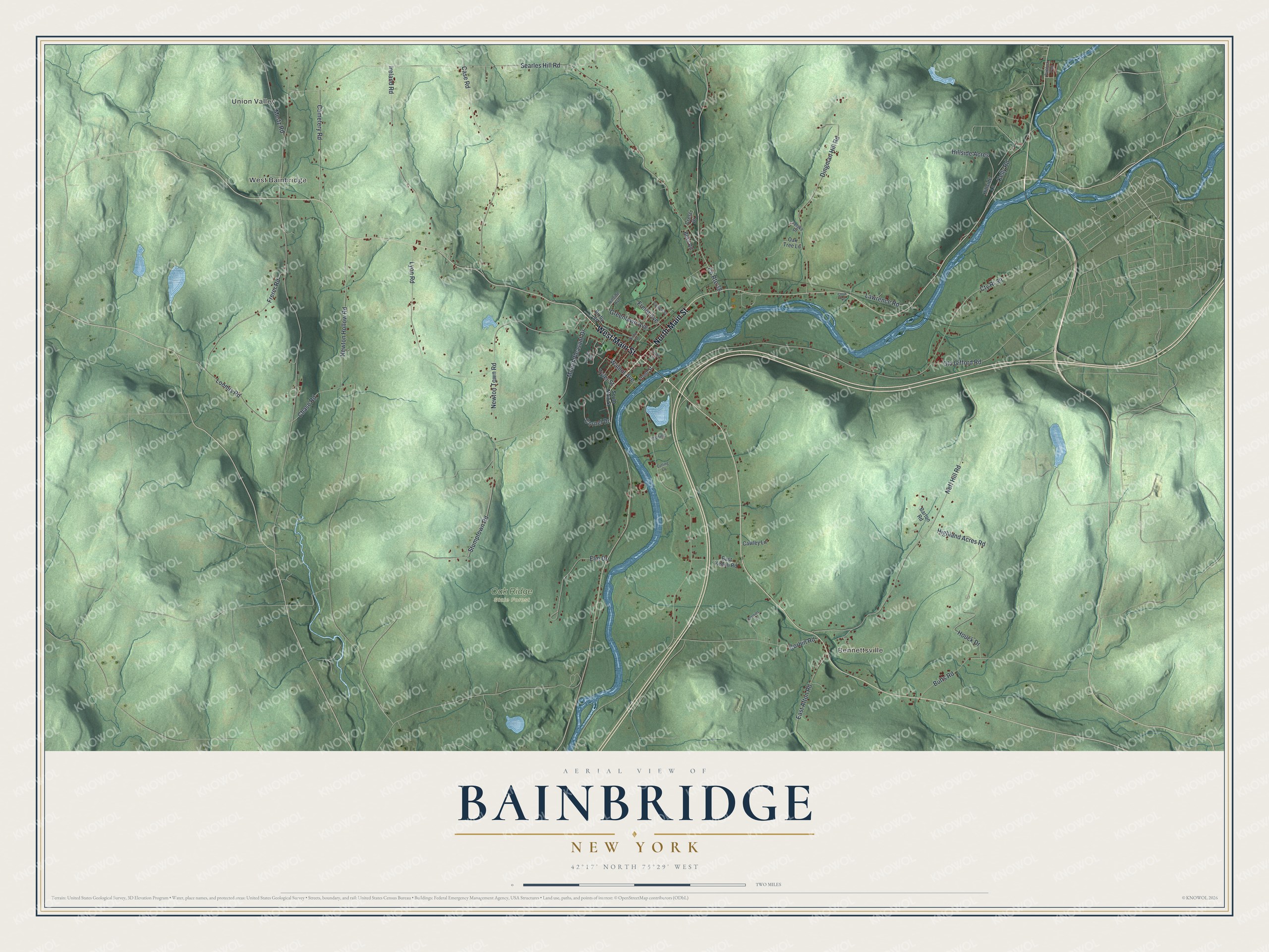 Watermarked full-map preview of Bainbridge, New York