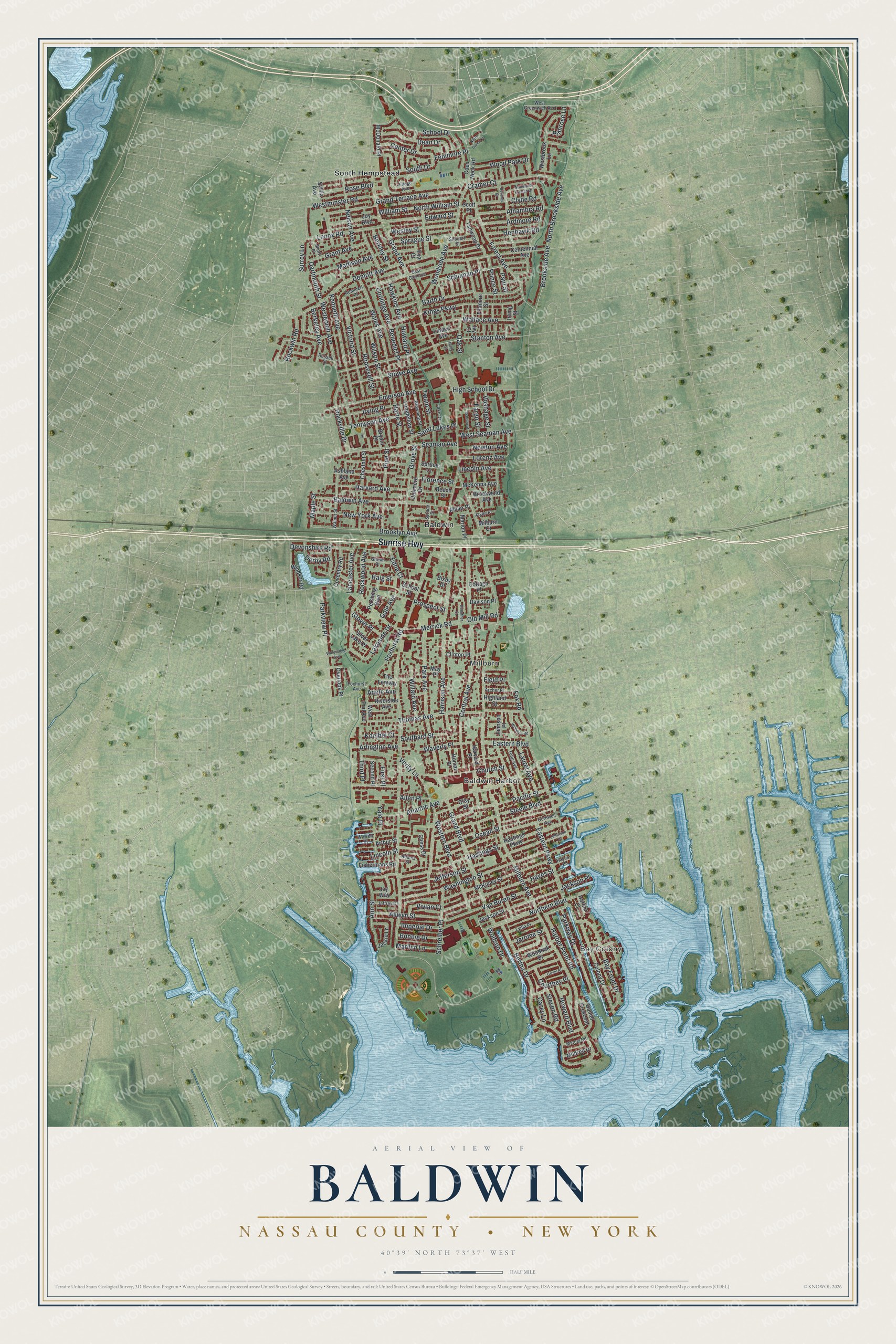 Watermarked full-map preview of Baldwin, New York