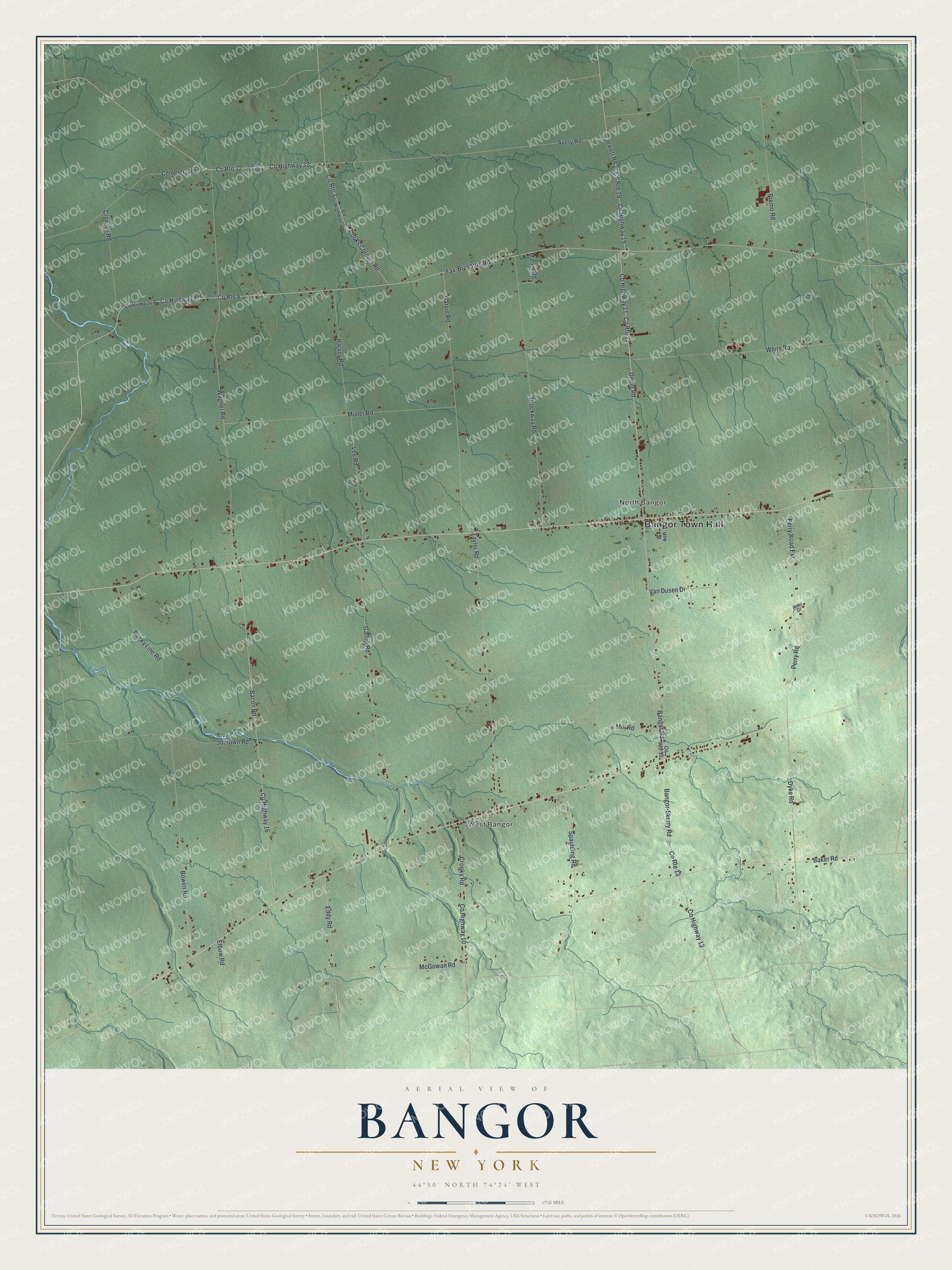 Watermarked full-map preview of Bangor, New York