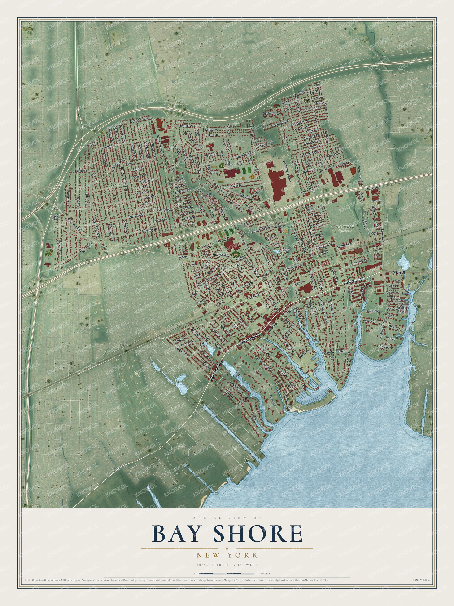 Watermarked full-map preview of Bay Shore, New York