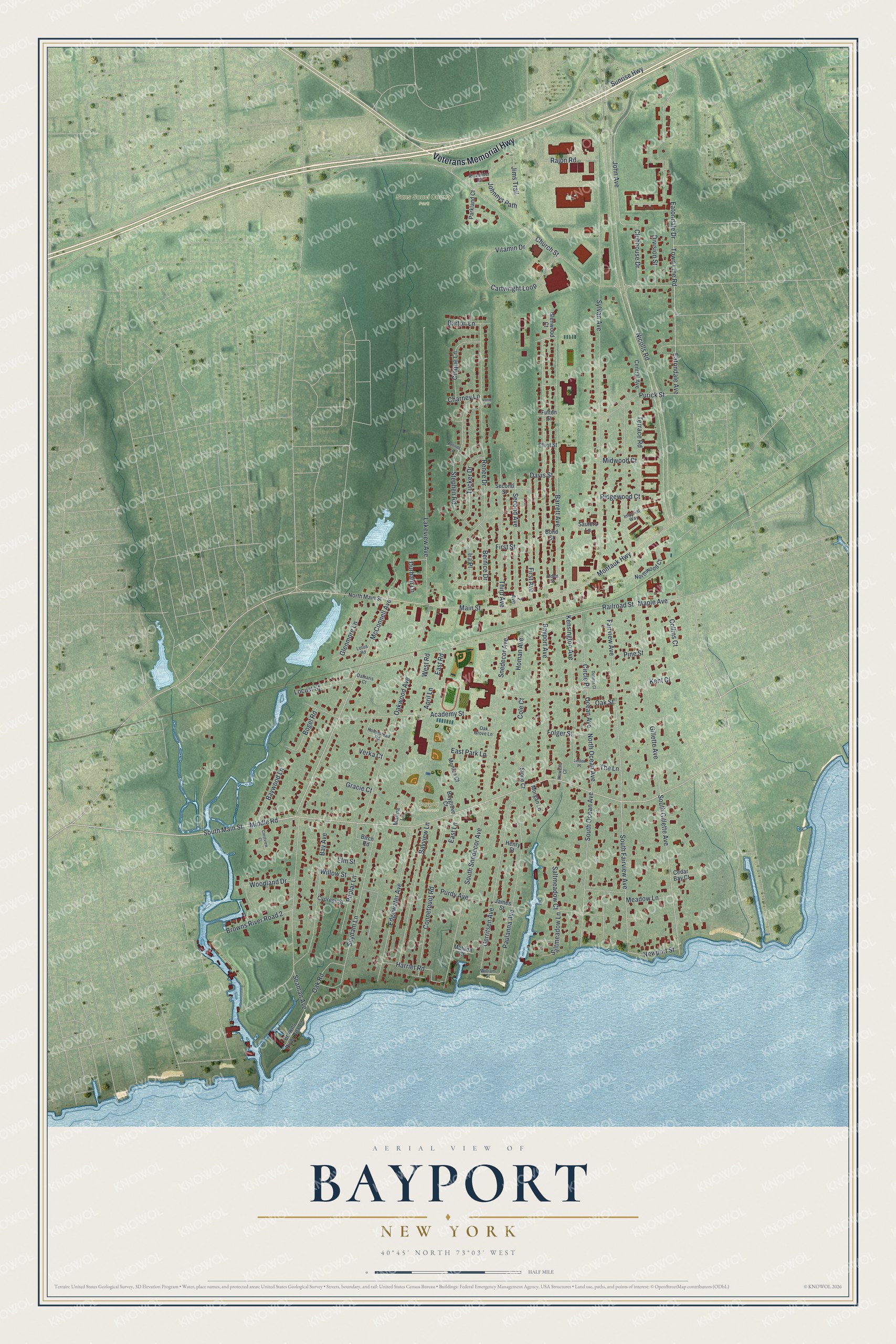 Watermarked full-map preview of Bayport, New York
