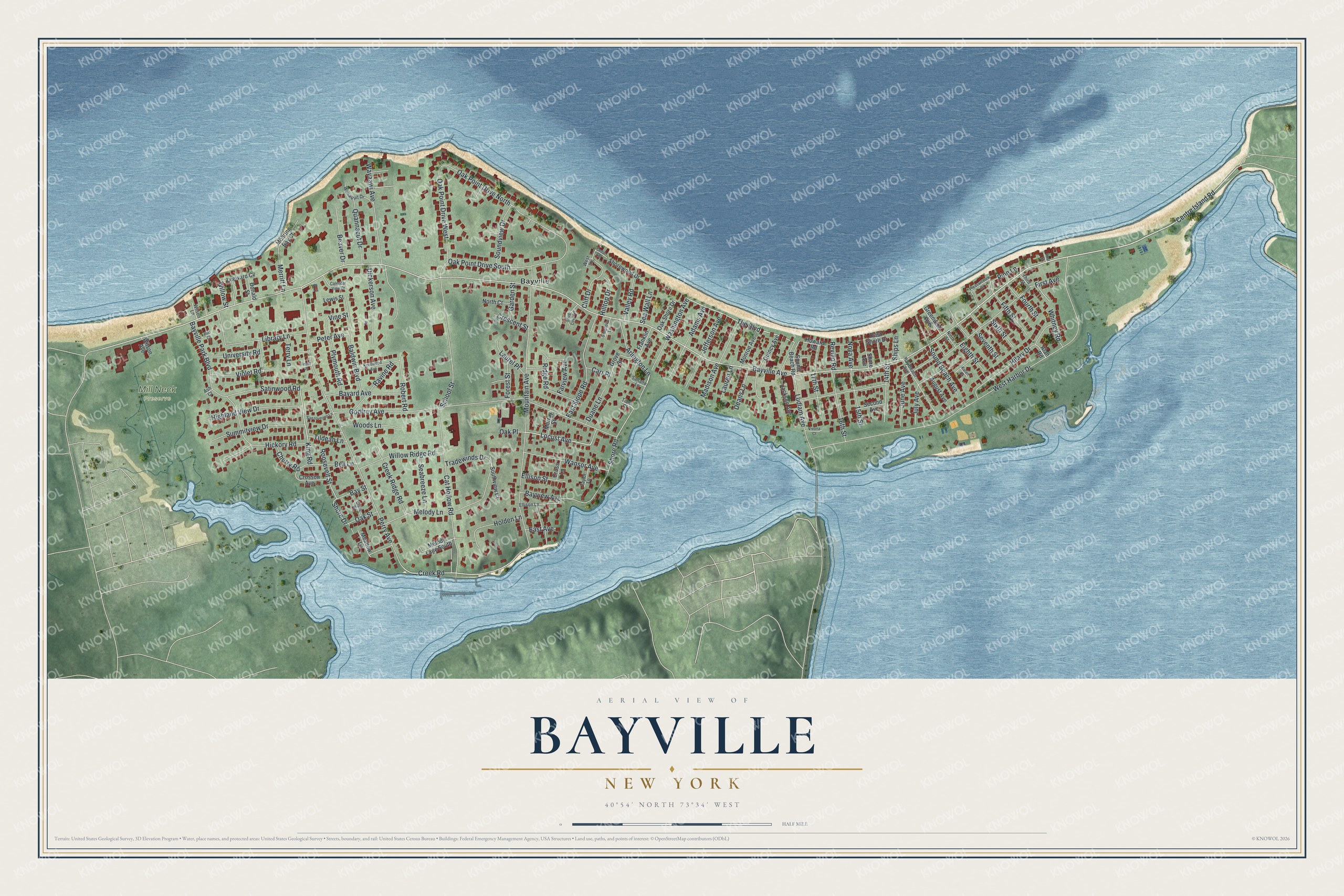 Watermarked full-map preview of Bayville, New York