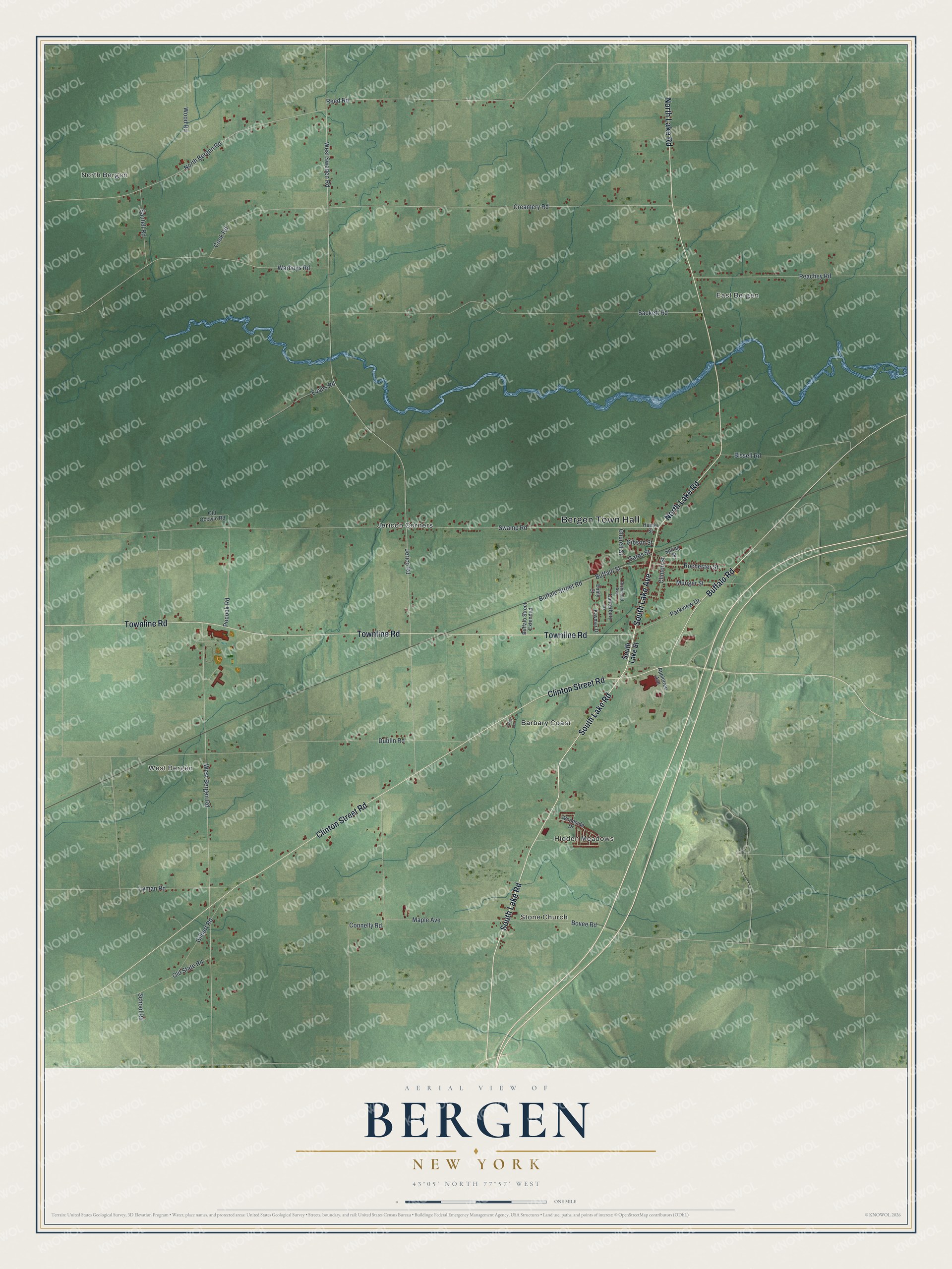 Watermarked full-map preview of Bergen, New York