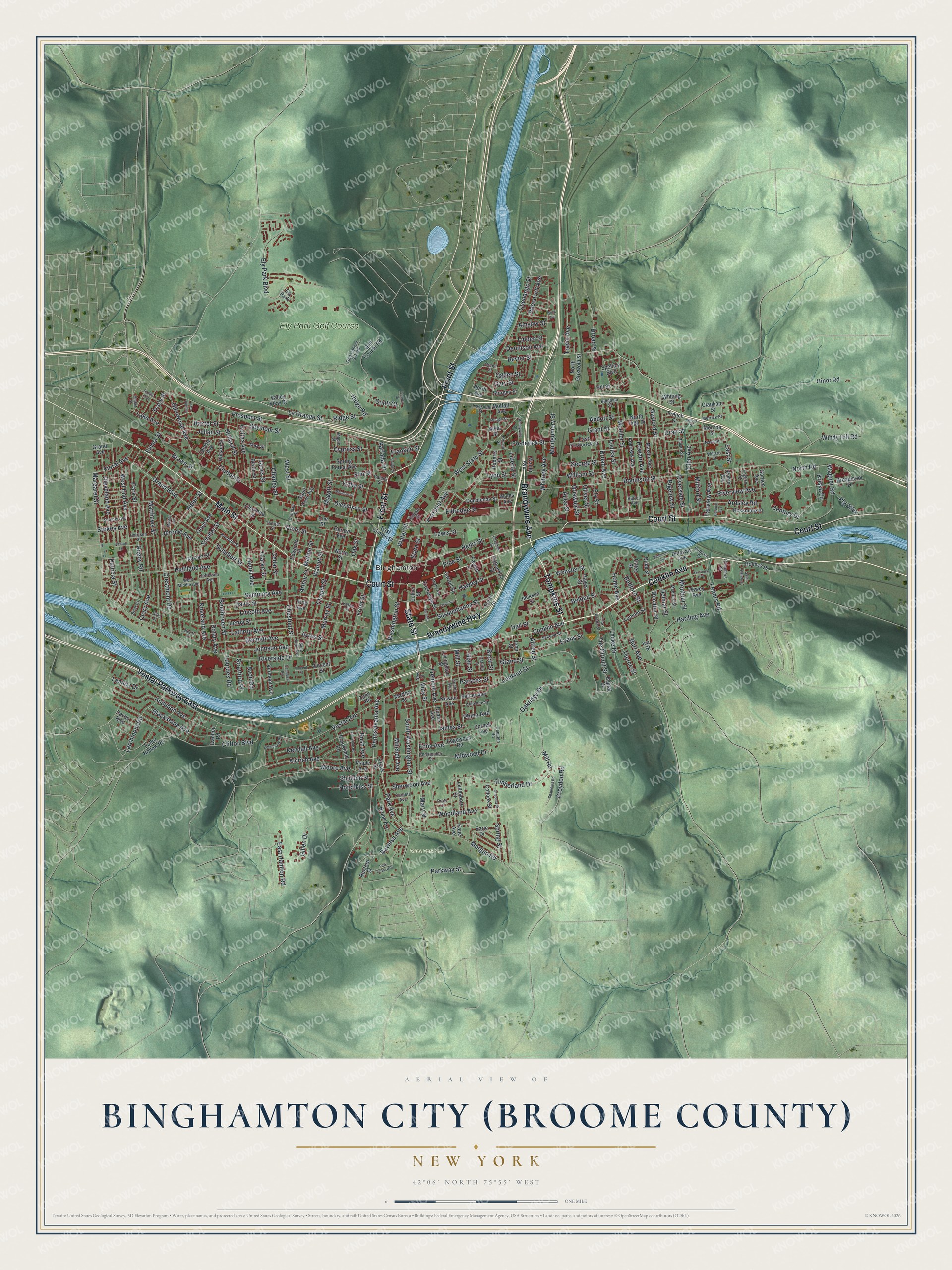 Watermarked full-map preview of Binghamton City (Broome County), New York