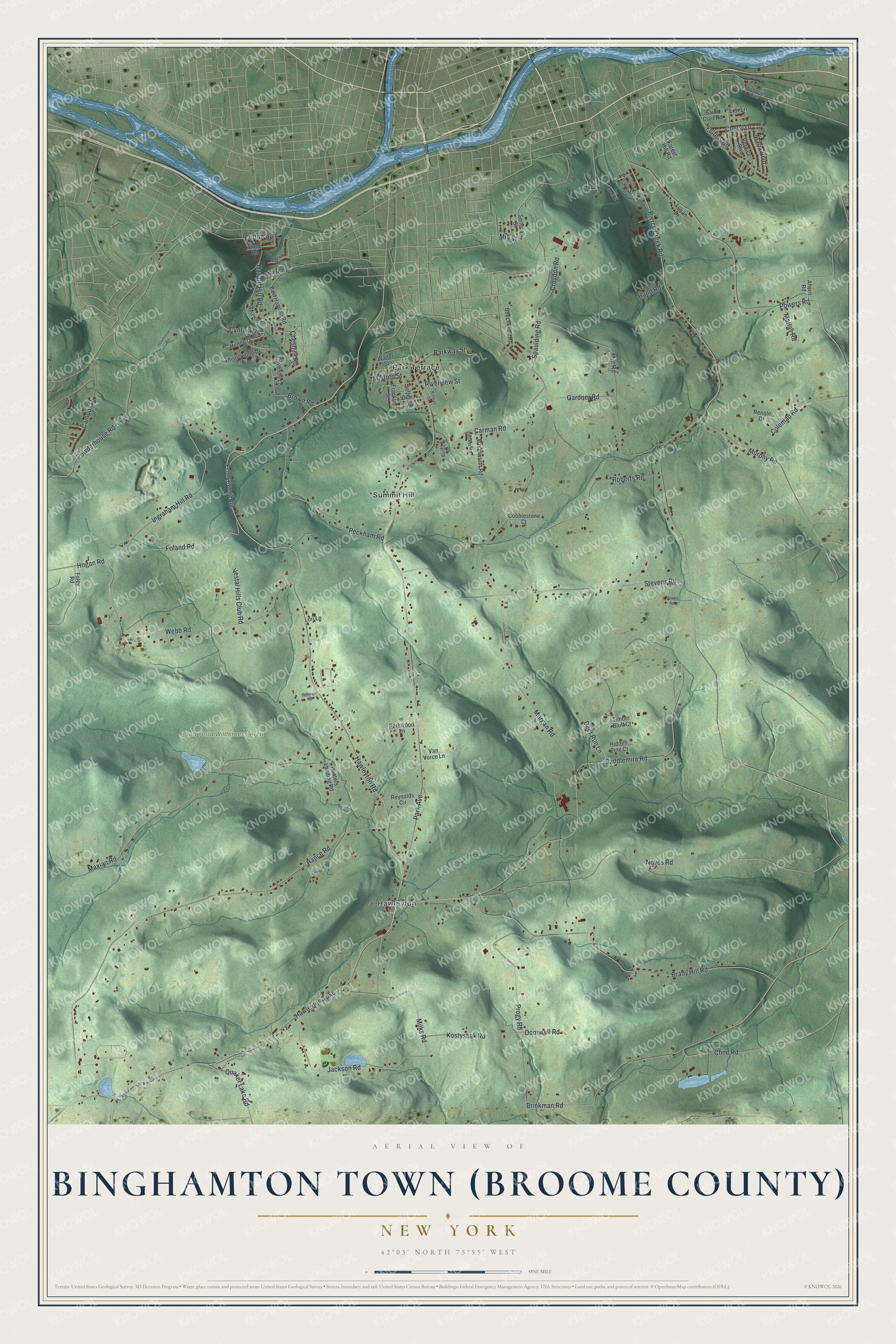 Watermarked full-map preview of Binghamton Town (Broome County), New York