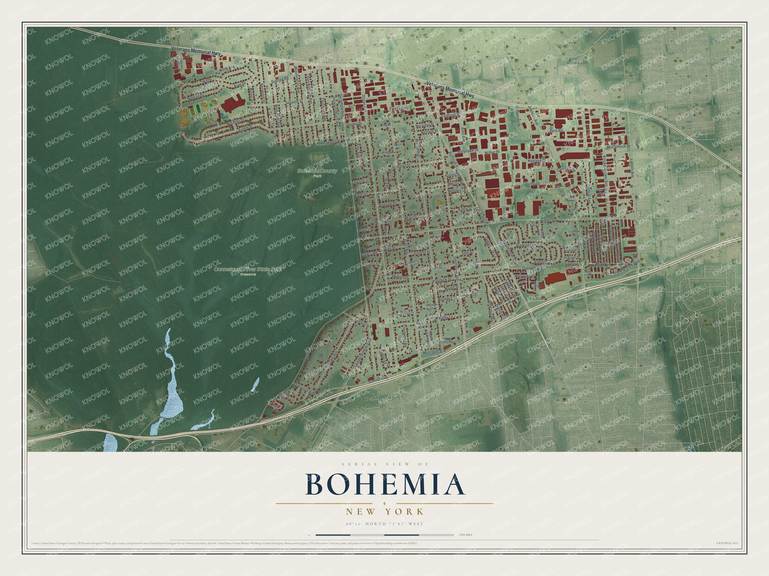 Watermarked full-map preview of Bohemia, New York